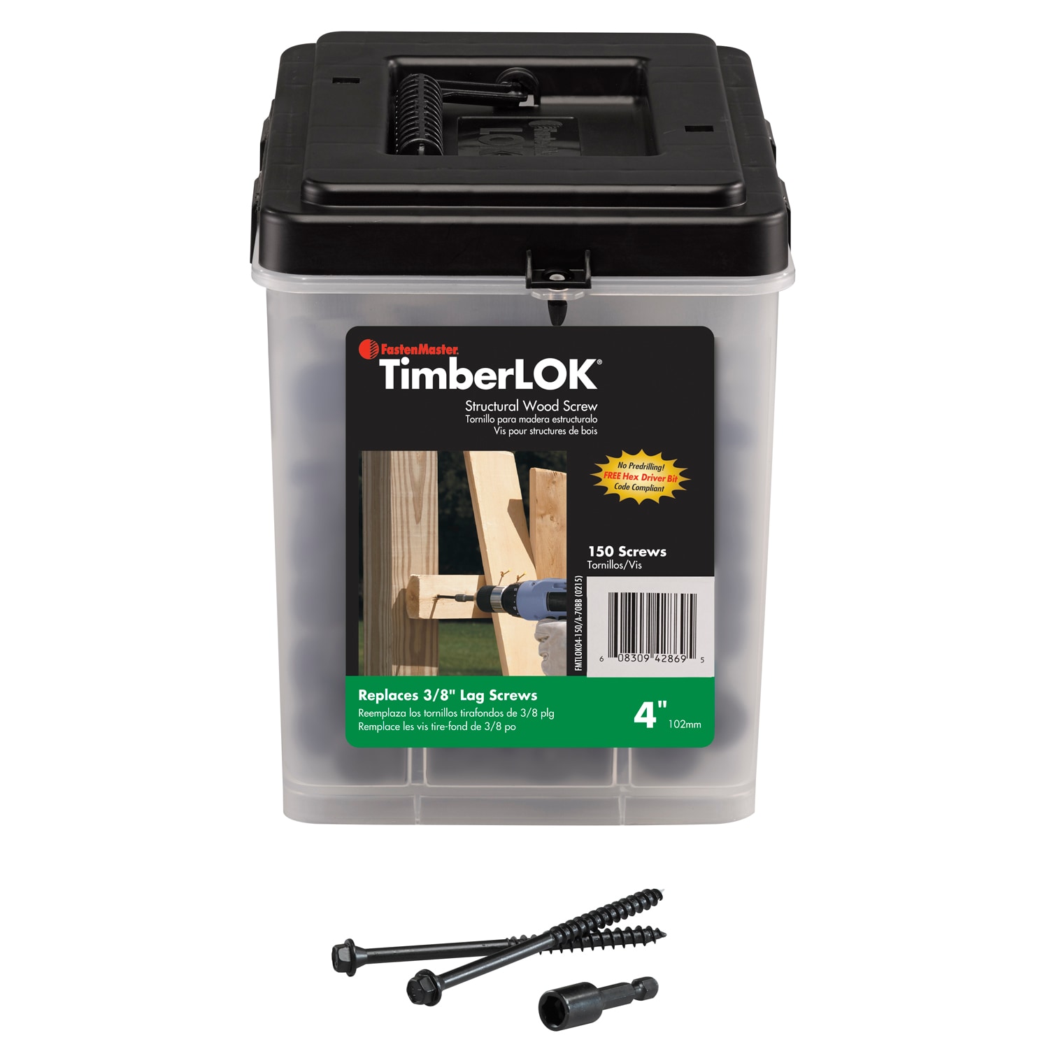 FastenMaster FMTLOK04-150 #0 x 4-in Black Ecoat Hex-Head Exterior Structural Wood Screws (150-Pack)