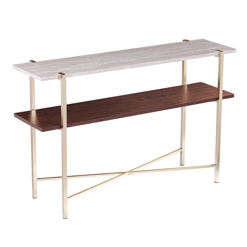 Boston Loft Furnishings ATG3094001CK Kempta Casual White Faux Travertine Console Table