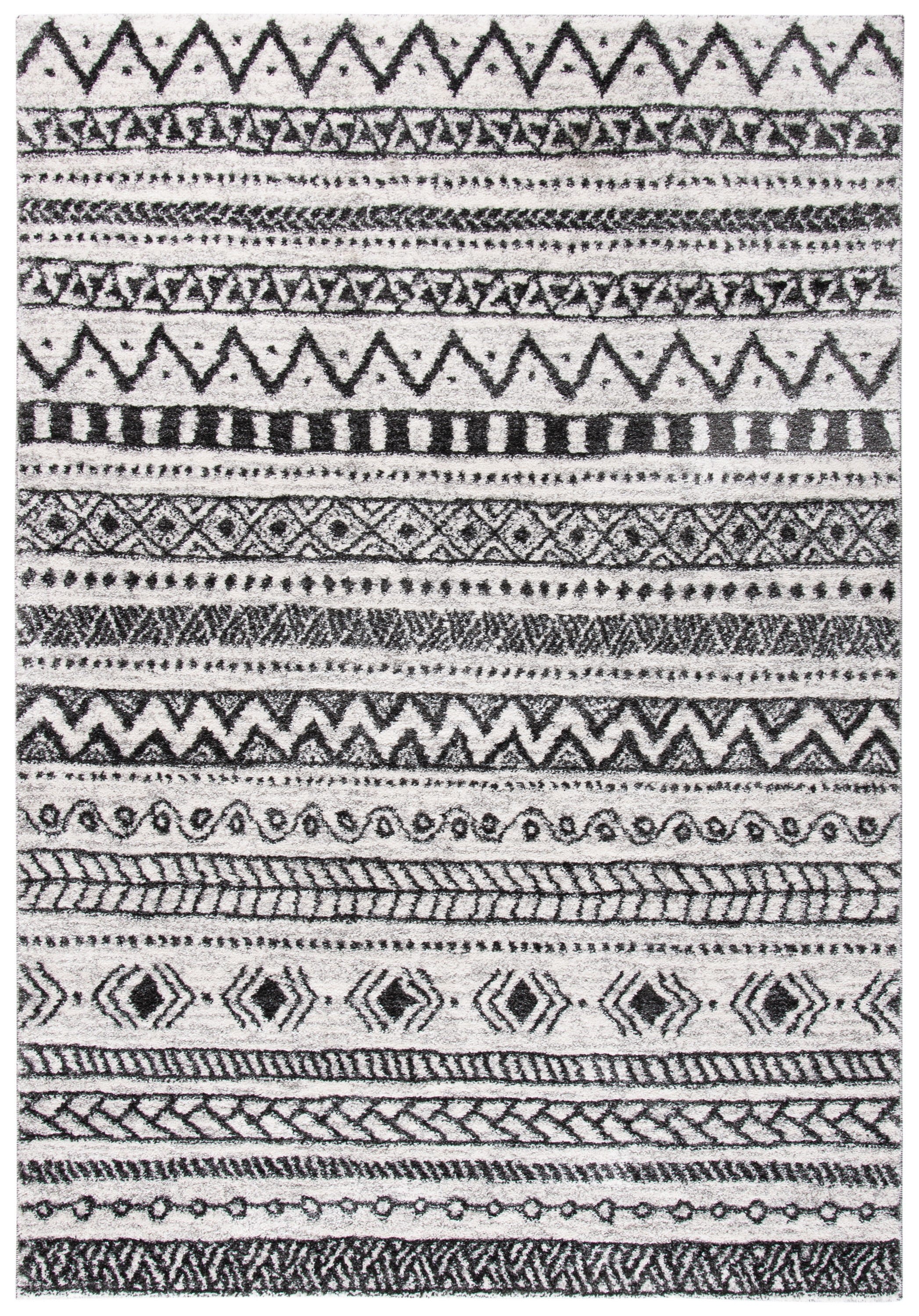 8' x 10' Black and Ivory Geometric Synthetic Area Rug