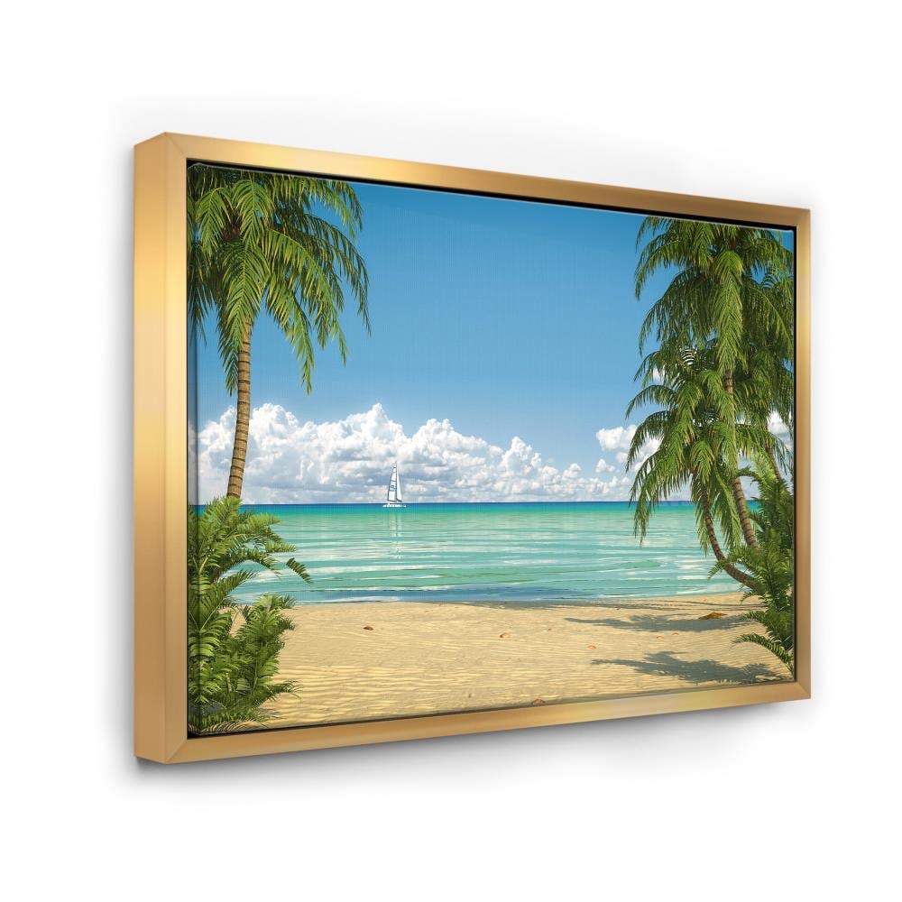 Designart Gold Wood Floater Frame 36-in H x 46-in W Coastal Print on ...