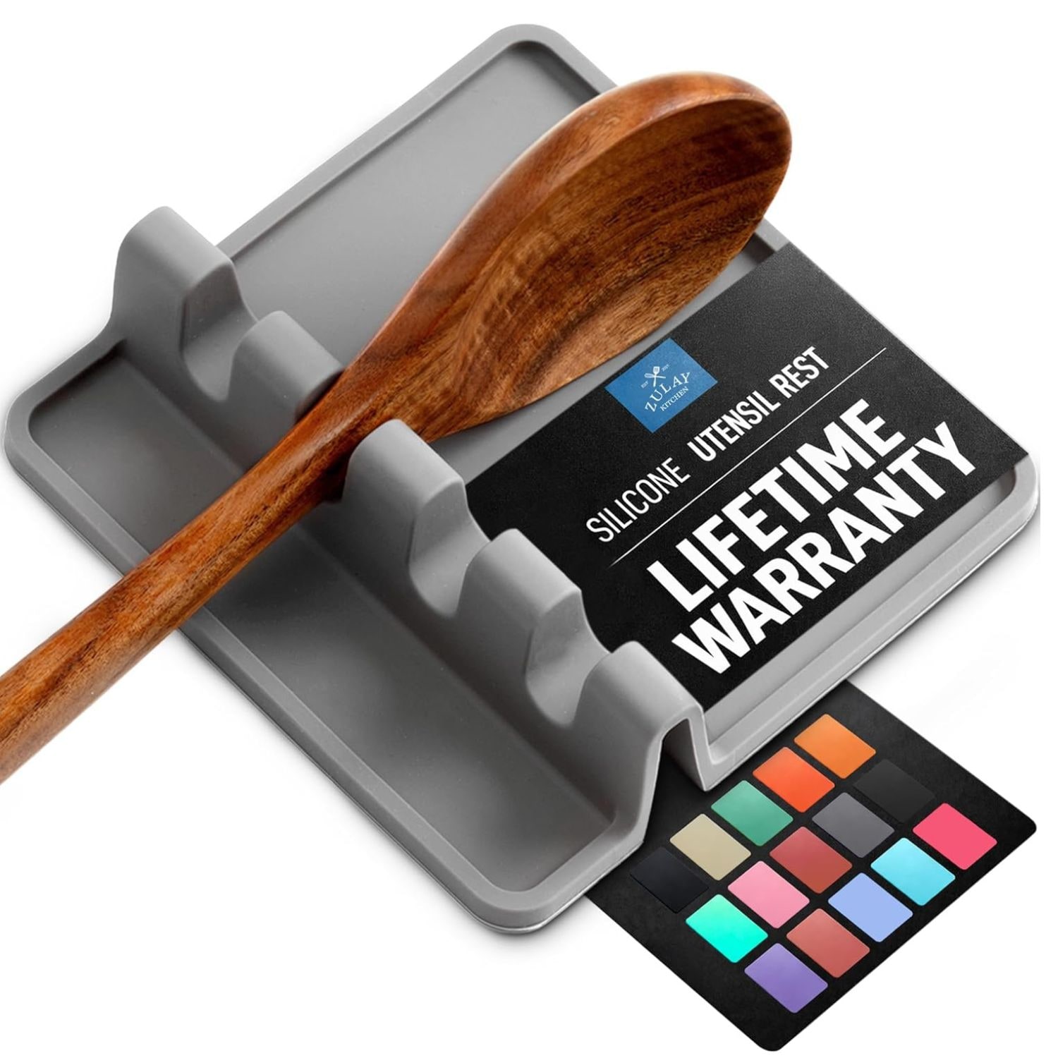 Zulay Kitchen Silicone Utensil Rest with Drip Pad Heat Resistant Spoon Rest for Stove Top Holds Multiple Utensils BPA Free Kitchen Spoon Holder