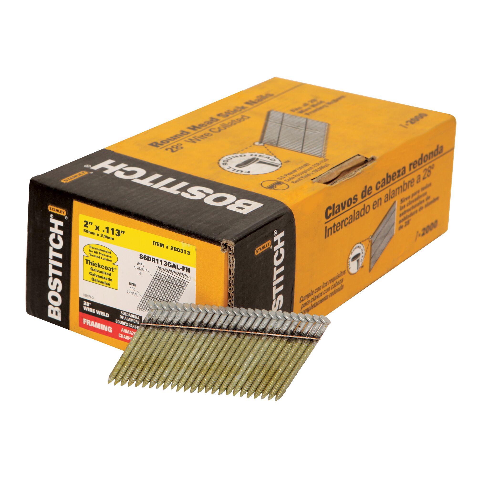 Bostitch S6DR113GAL-FH 2-in x 0.113-in 28 -Degree Galvanized Smooth Shank Collated Framing nails ( 2000 -Per Box )