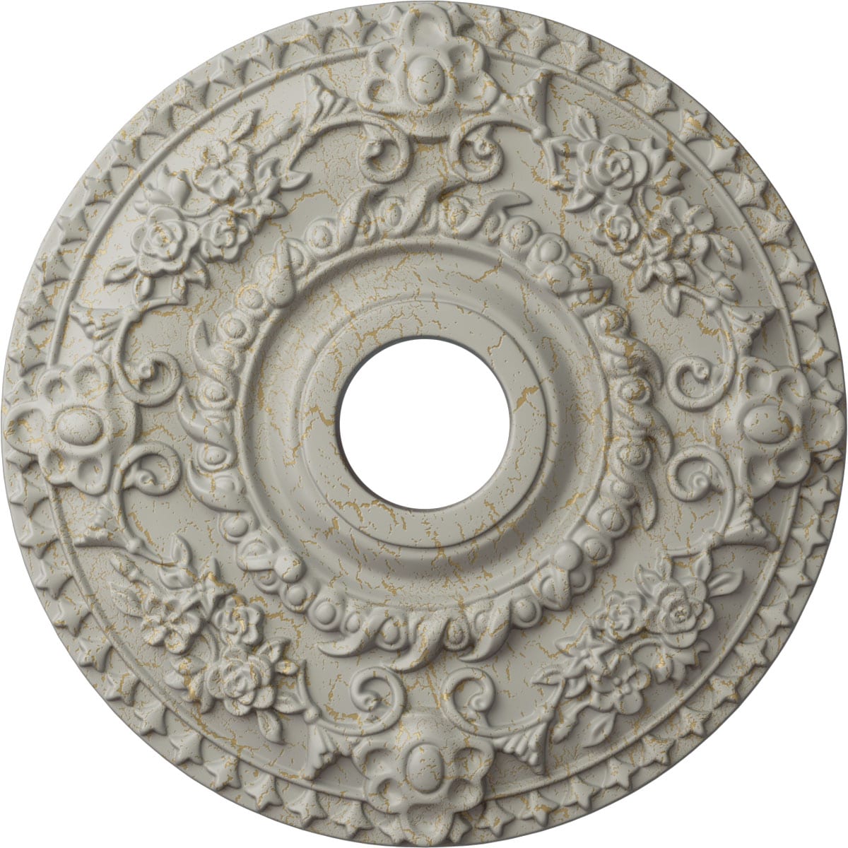 Ekena Millwork CM18ROPCC Rose 18-in W x 18-in L Painted Pot Of Cream Crackle Polyurethane Whole Ceiling Medallion