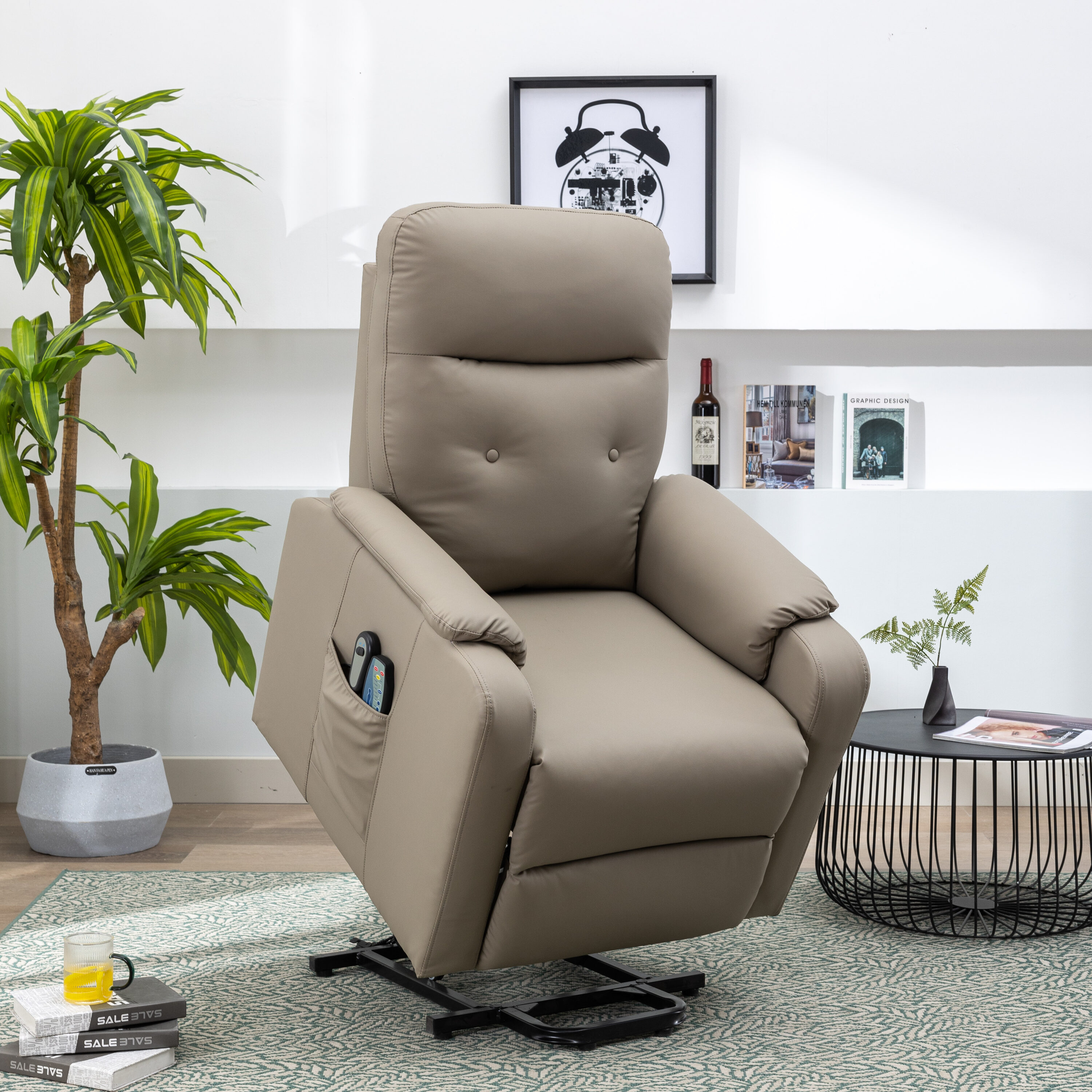 Mondawe OR-W1374-ZY Olive Gray Faux Leather Upholstered Powered Reclining Massage Chair with Lift Assistance
