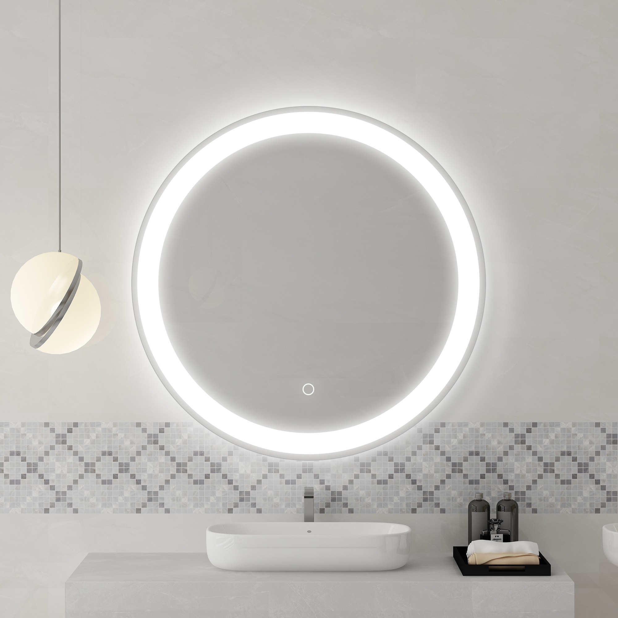 Clihome 32-in x 32-in Dimmable Lighted White Round Fog Free Framed ...