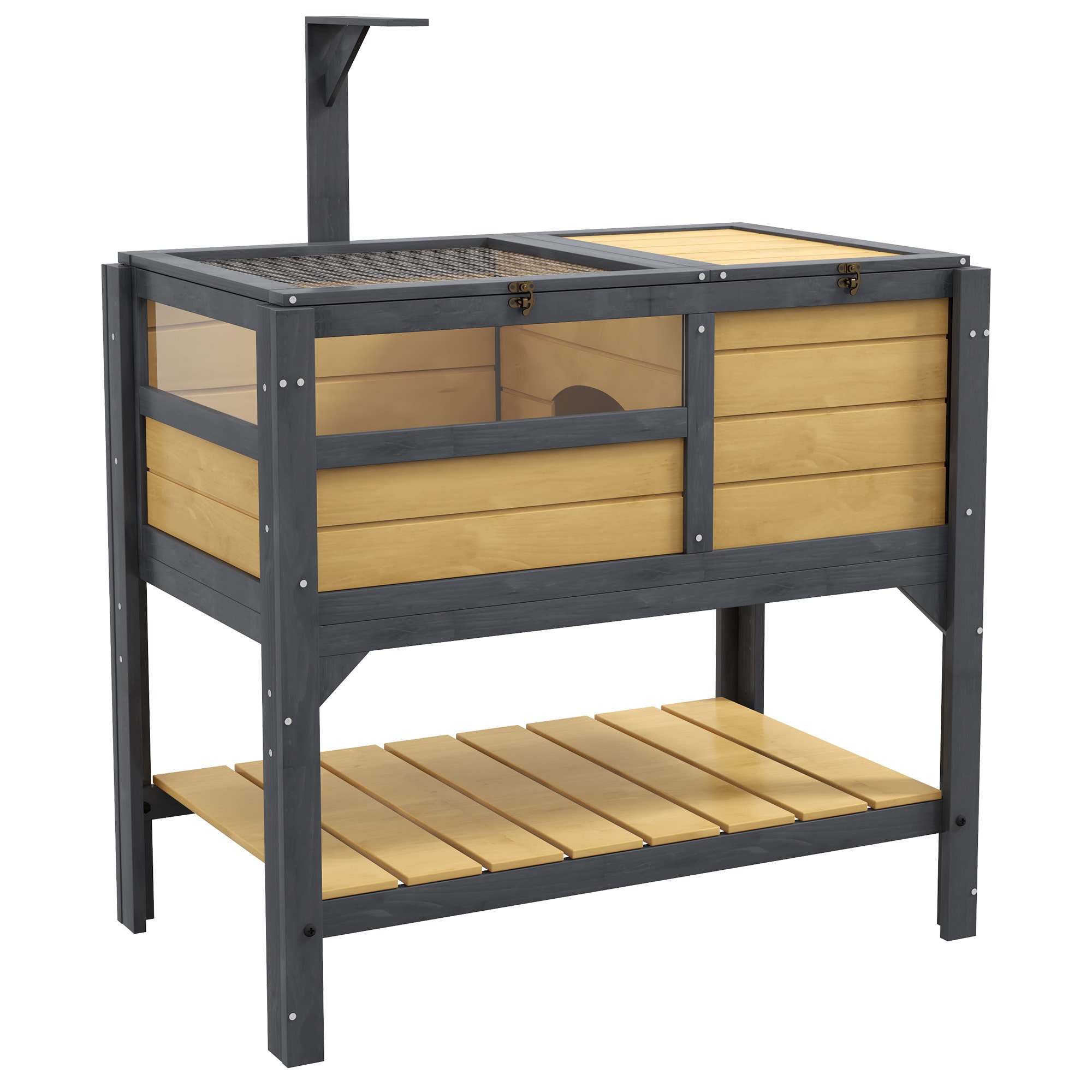 Tatayosi P-DJ-130641 Brown Wooden Tortoise Habitat with Shelf Storage Reptile Enclosure with Tray