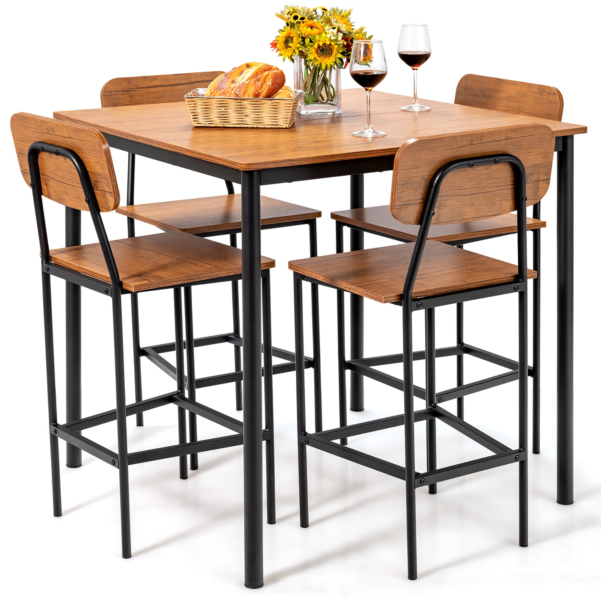 Goplus LWS00458 Brown Contemporary/Modern Dining Room Set with Rectangular Table ( Seats 4 )