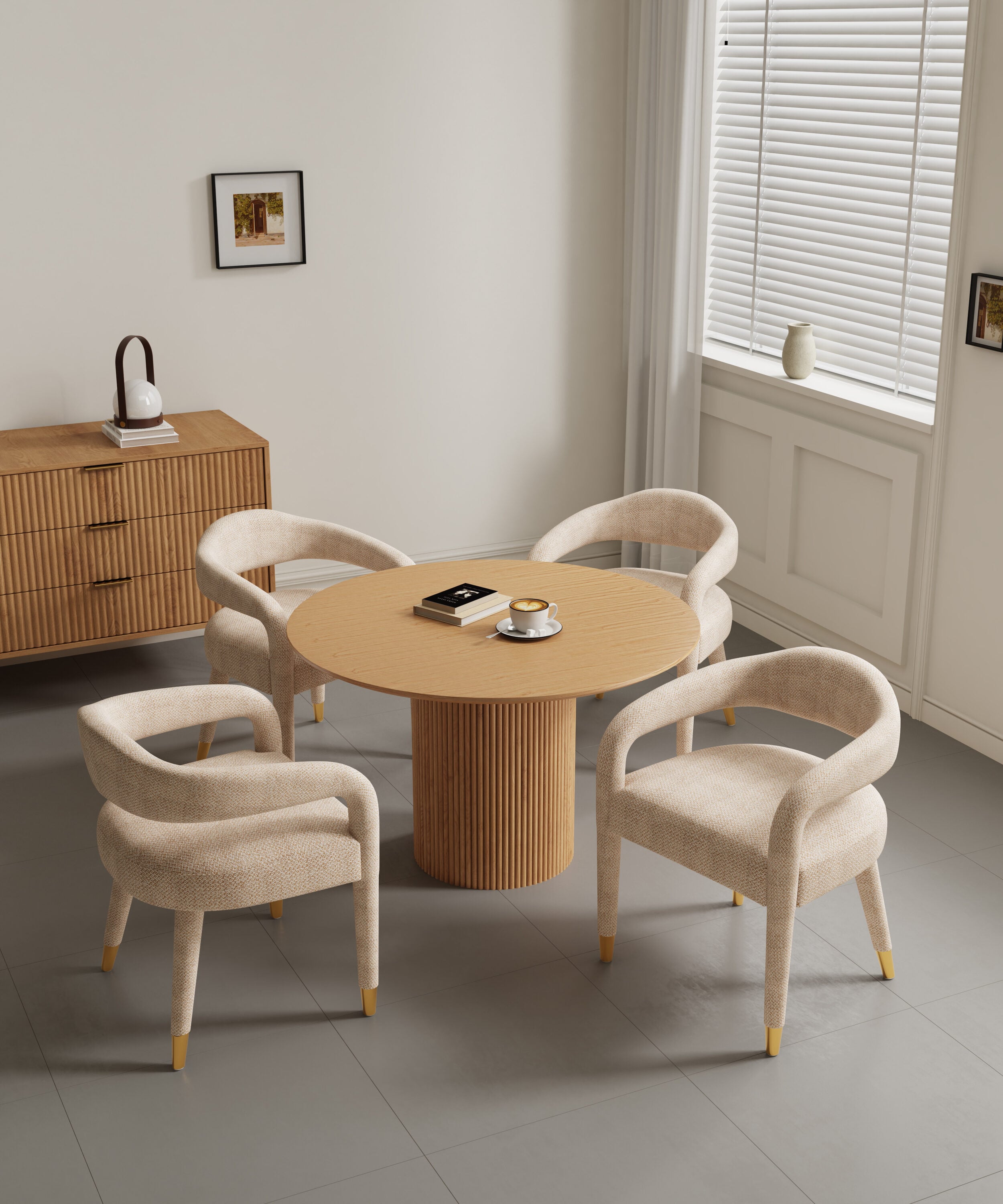 Manhattan Comfort 4-DT03DC093AR-NAGD Natural and Gold Contemporary/Modern Dining Room Set with Round Table ( Seats 4 )
