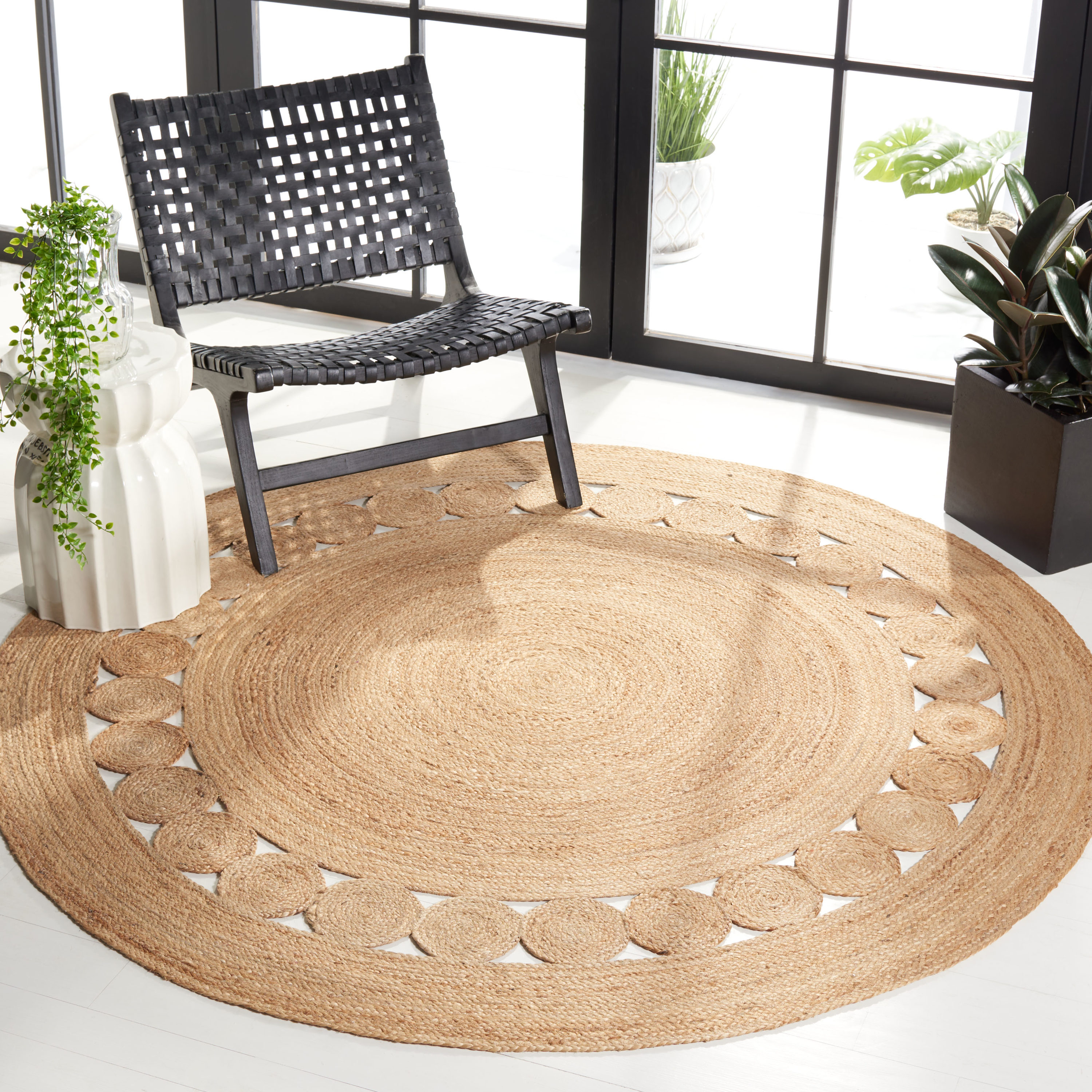 Natural Hand-Woven Jute Round Area Rug, 7' Diameter