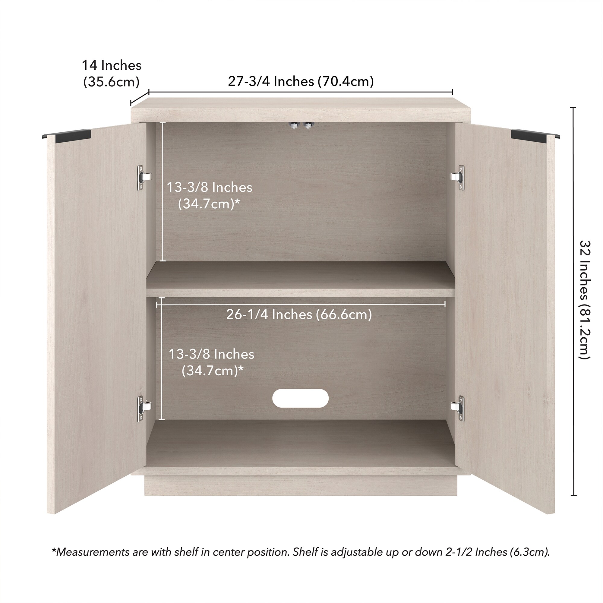 Alder White 28" Freestanding Office Cabinet with Adjustable Shelving
