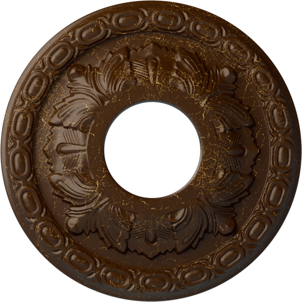 Ekena Millwork CM11LFRBC Leaf 11.375-in W x 11.375-in L Painted Root Beer Crackle Polyurethane Whole Ceiling Medallion