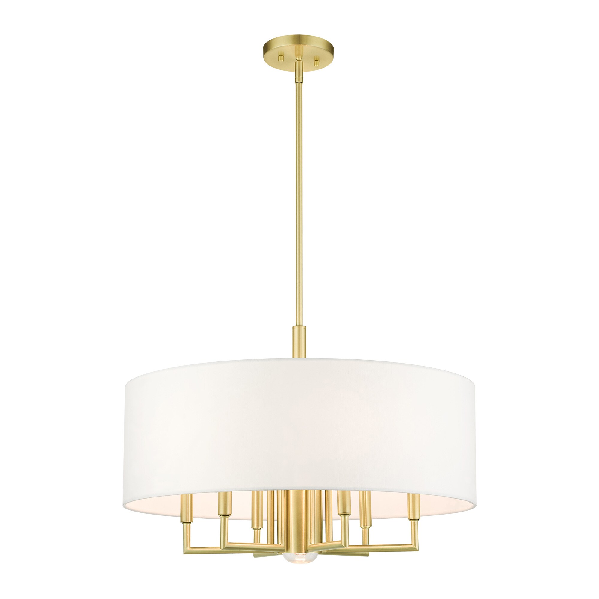 Meridian Satin Brass 7-Light Modern Drum Chandelier with Off-White Shade