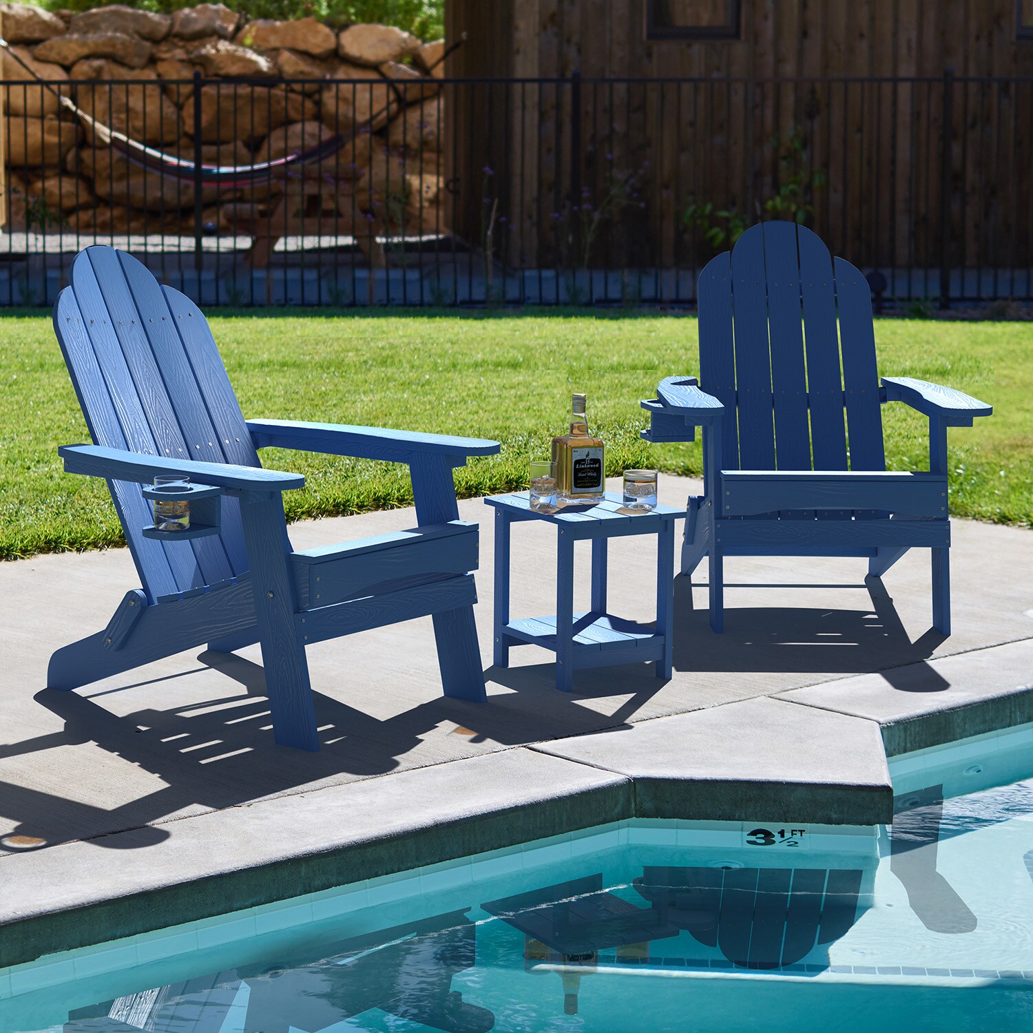 Lue Bona Folding Set Of 4 Navy Blue Plastic Frame Stationary Adirondack