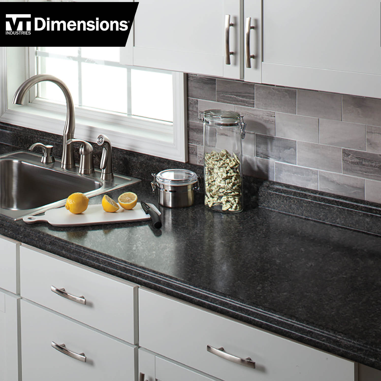 VT Dimensions 10-ft x 25.5-in x 3.75-in Midnight Stone, Etchings Laminate Countertop with Integrated Backsplash