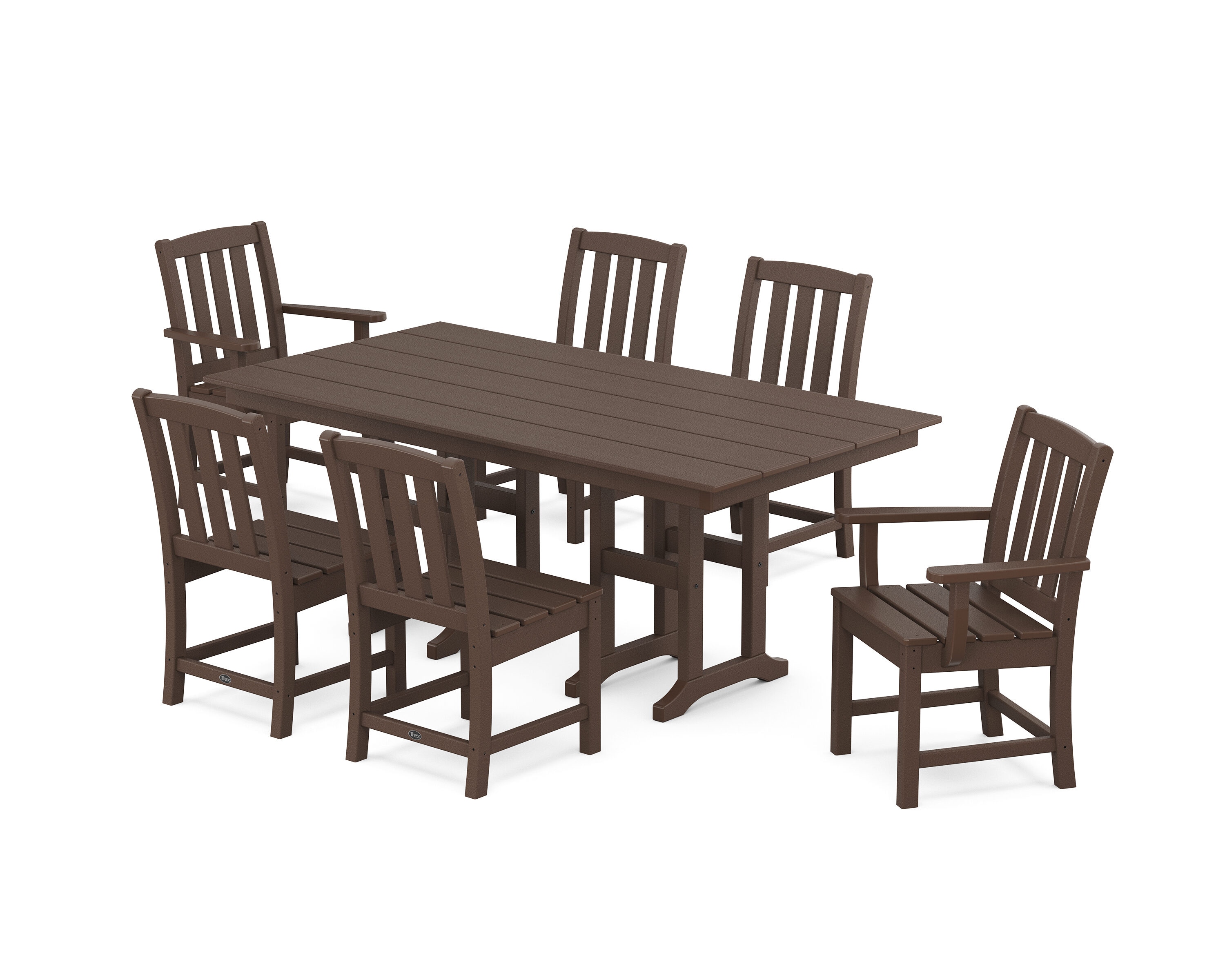 Cape Cod 7-Piece Brown Patio Dining Set Plastic Rectangle Table with 6 Stationary Chairs | - Trex Outdoor Furniture TXS2025-1-VL