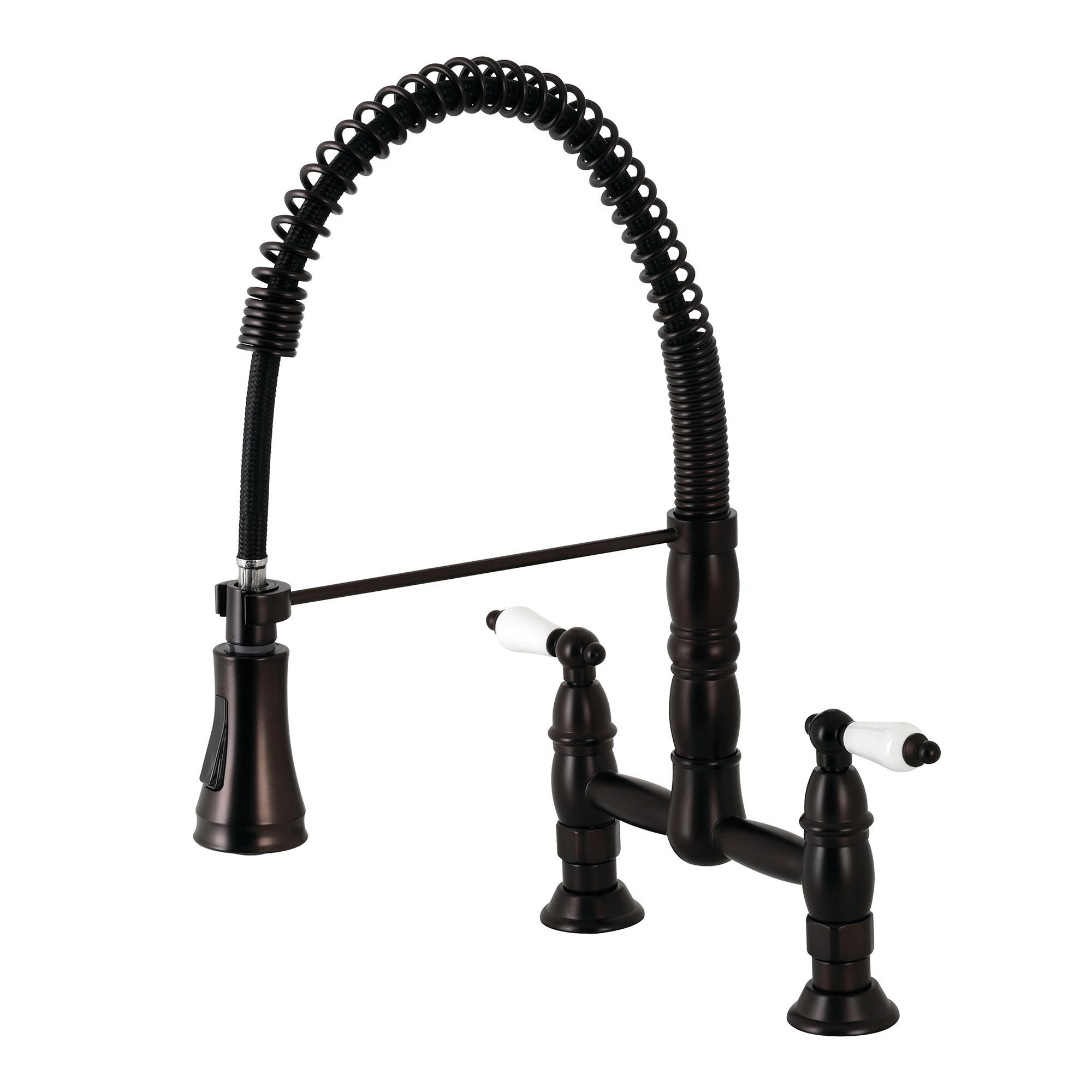Kingston Brass WLGS1275PL Heritage Oil-rubbed bronze Double Handle Deck-mount Bridge Kitchen Faucet with Sprayer