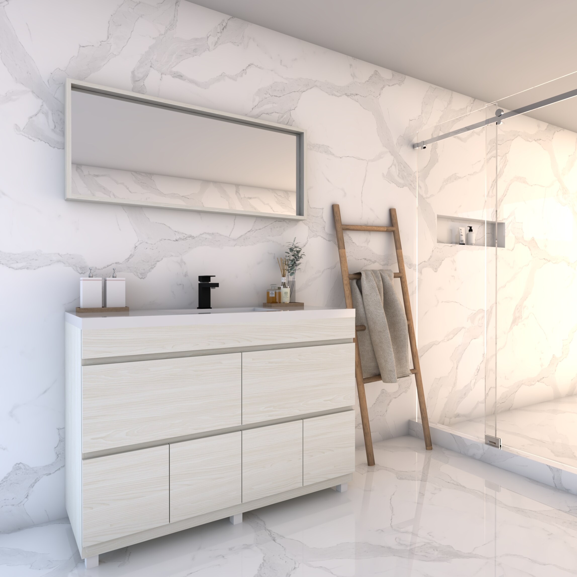 48-in Off White Textured Single Sink Bathroom Vanity with Off White Textured Acrylic Top in Off-White | - GRAVITA DESIGNS AL480305OWT