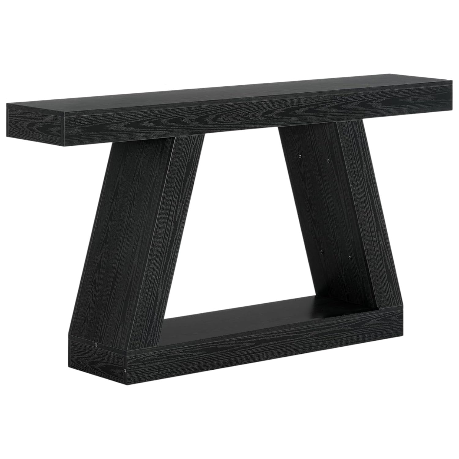 Slickblue Farmhouse Console Table with Pedestal Base and Lower Shelf for Entryway Hallway Living Room Black/Gray/Natural Brown 55.12 in W