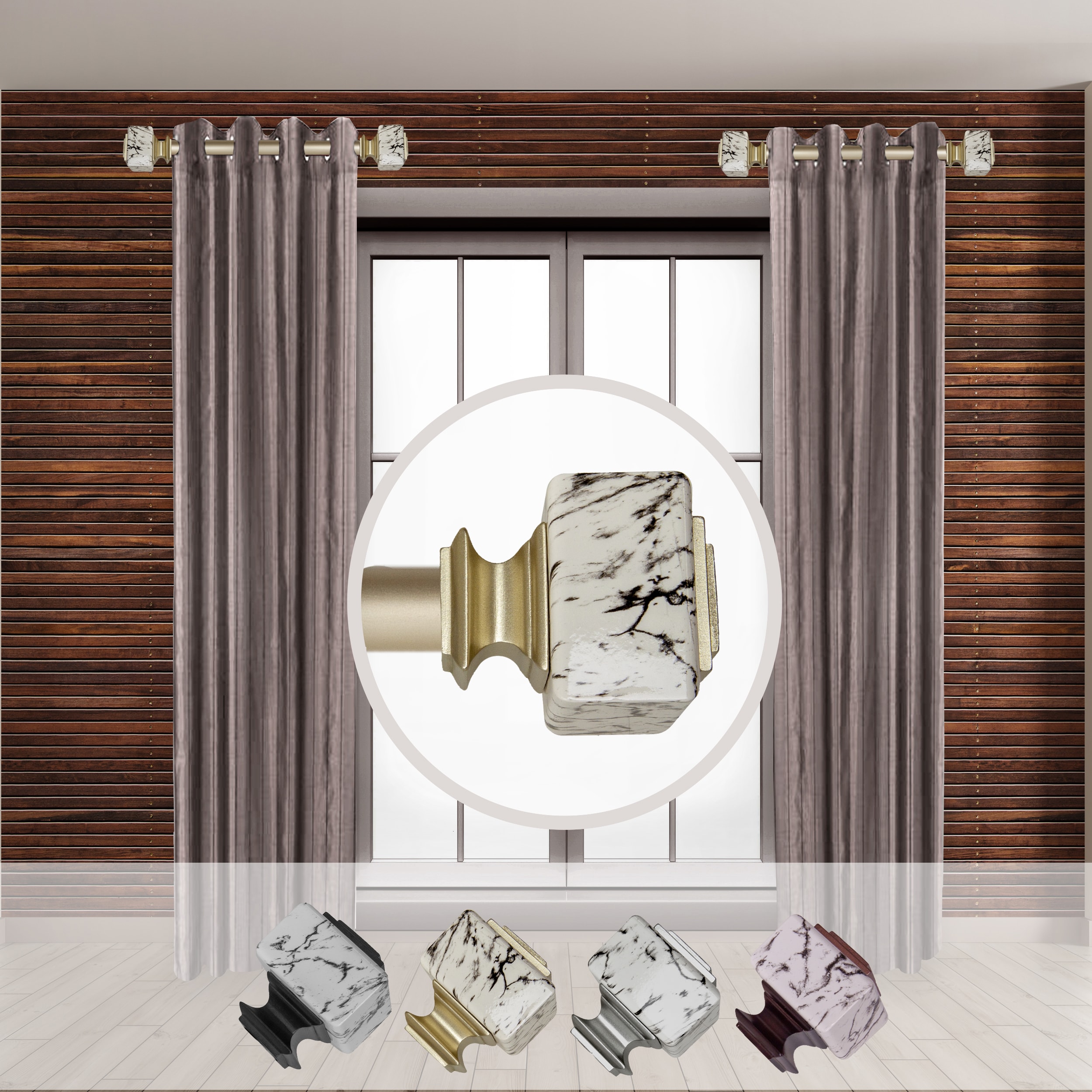 Hart & Harlow LO-SIDE100-53-3 Nestor 1-in 12-in to 20-in Light Gold Steel Side curtain rod with Finials