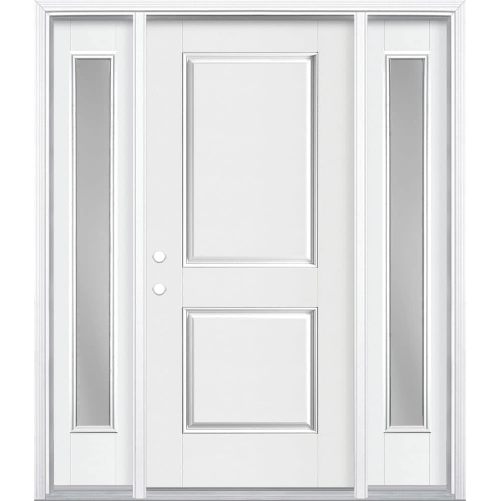 Masonite 1218172 60-in x 80-in x 4-9/16-in Fiberglass No glass Right-hand inswing Arctic White Painted Prehung Front Door with Sidelights with Brickmould Insulating core