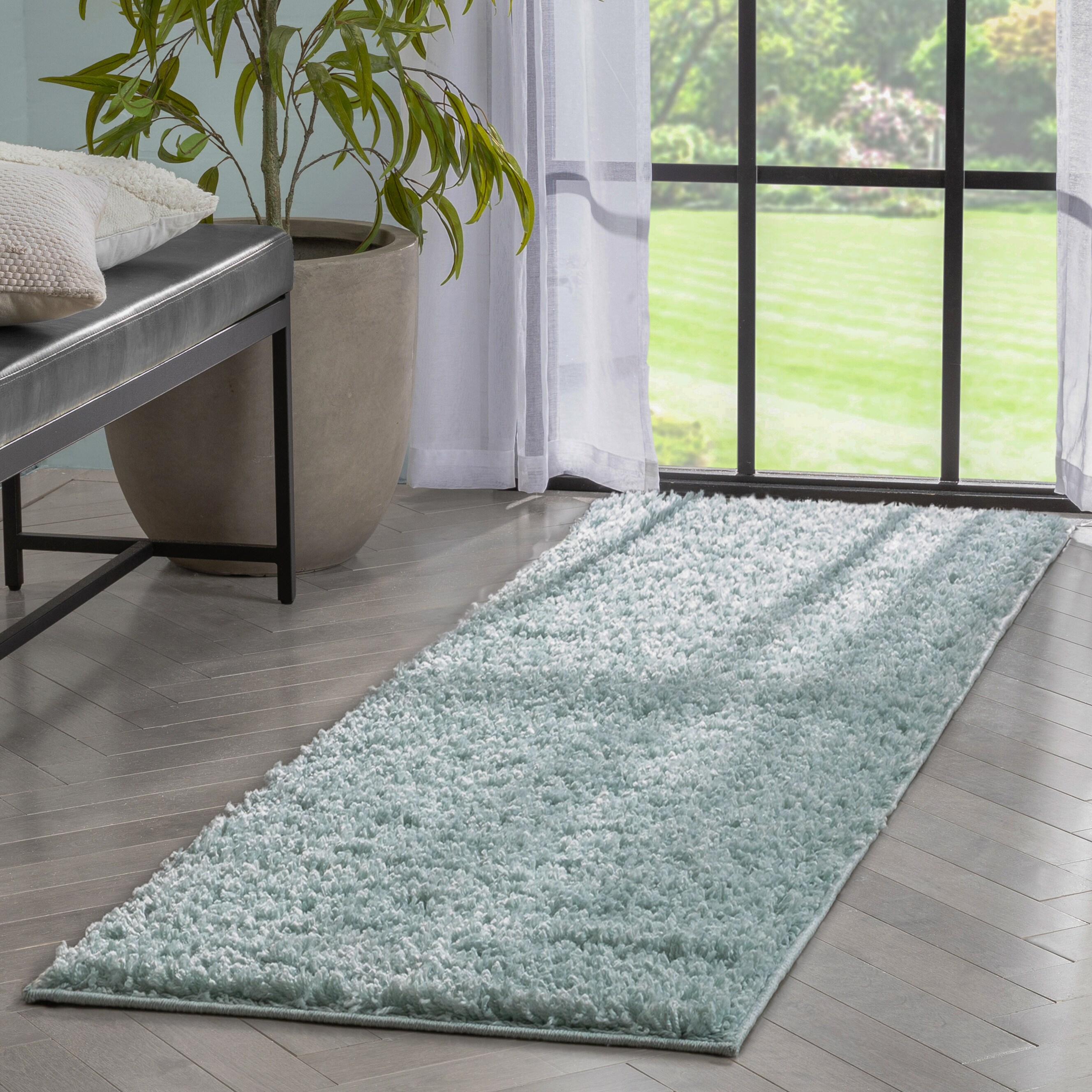 Ottomanson Evergreen Collection Waterproof Solid Indoor/Outdoor (2'7 x 4') 3 ft. x 4 ft. Green Artificial Grass Area Rug