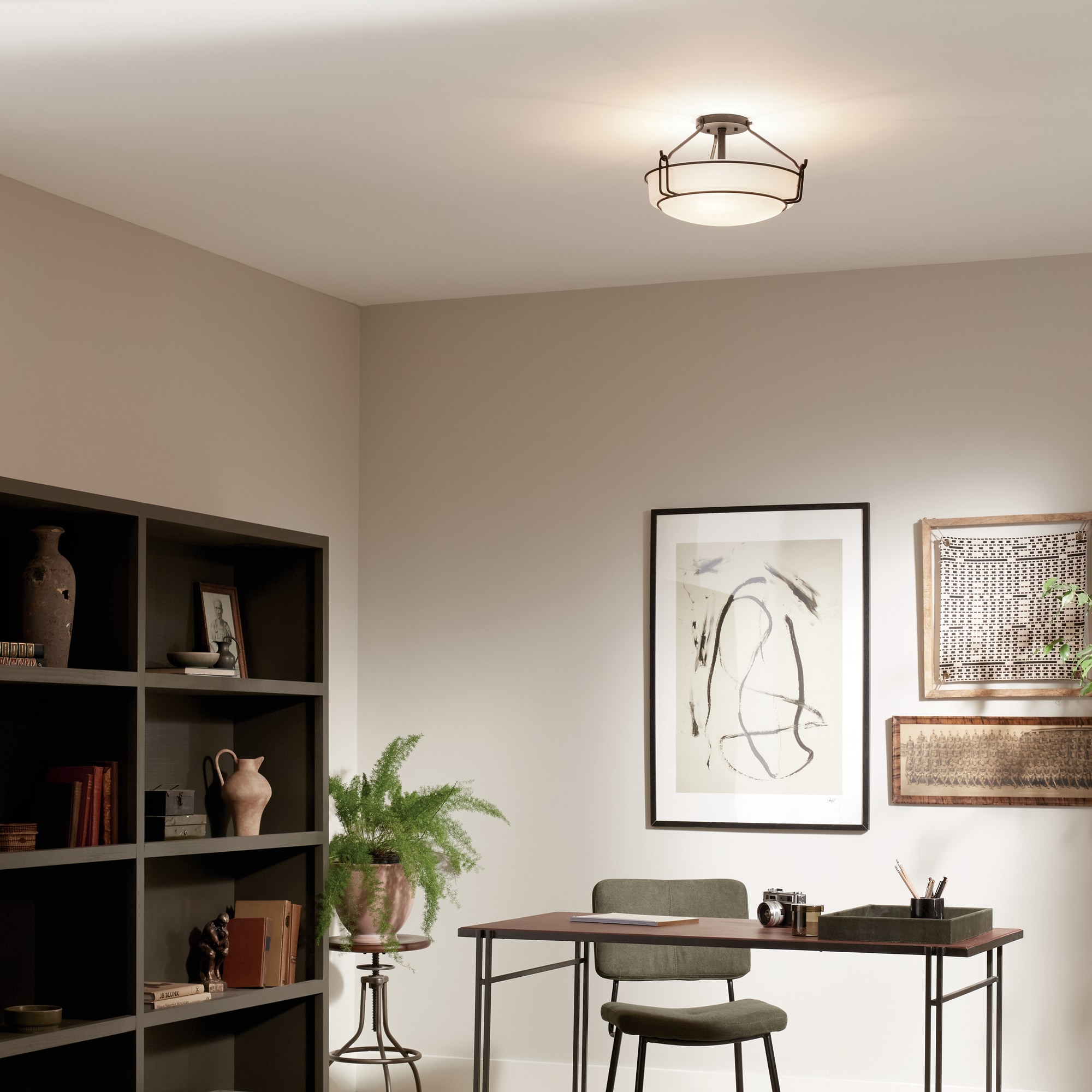 Alkire 16.5" Black Frosted Glass 3-Light Semi Flush Mount