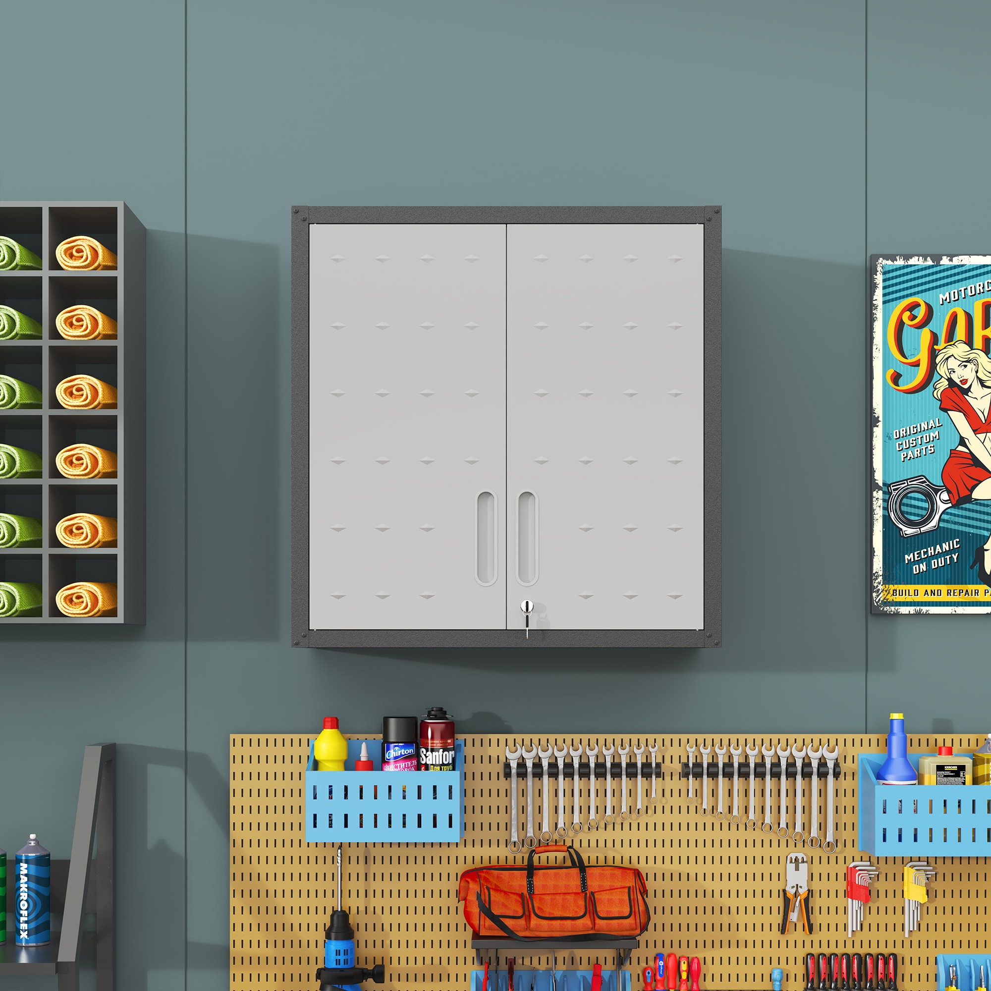 Dimakai Metal Wall Mounted Tool Storage Cabinet with Lock and Adjustable Shelf for Garage Warehouse Office #DI-MS-23567