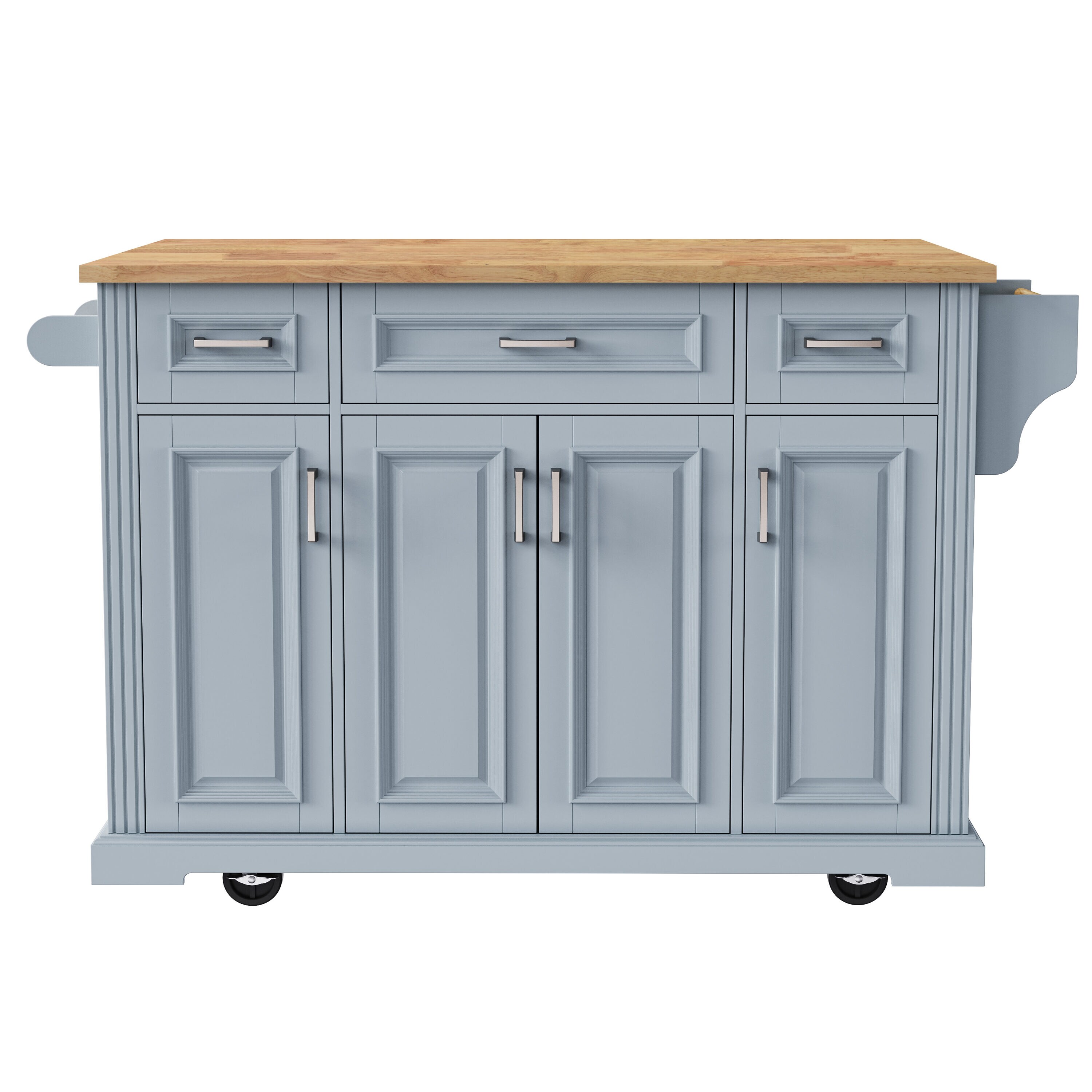 Siavonce XH95395G Blue MDF Base with Wood Wood Top Rolling Kitchen Island ( 29.5-in x 54.1-in x 35.9-in )