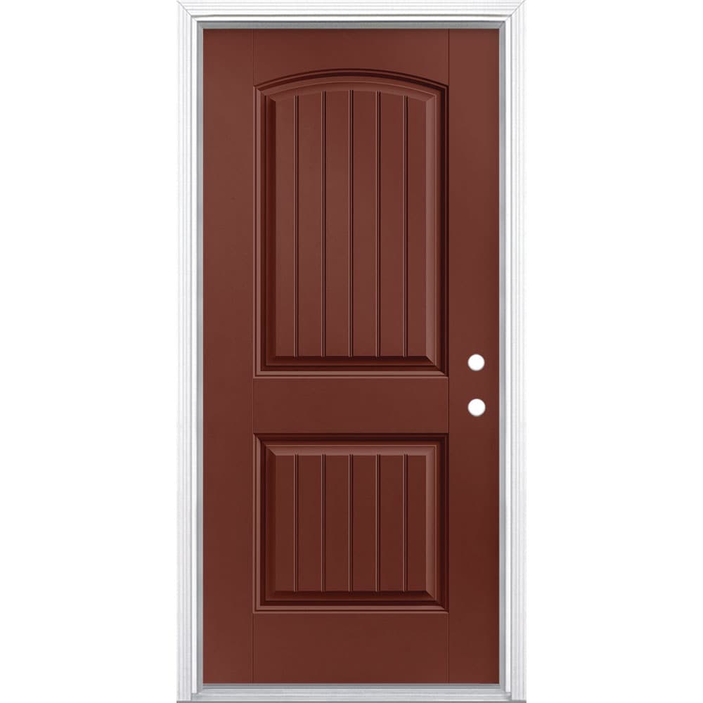 Masonite 1218283 36-in x 80-in x 4-9/16-in Fiberglass No glass Left-hand inswing Fox tail Painted Prehung Front Door with Brickmould Insulating core