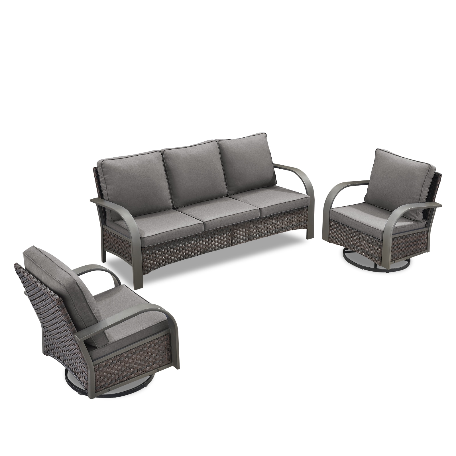Rilyson FSTZB1320-3 3 -Piece Wicker Patio Sofa Conversation Set with Gray Cushions