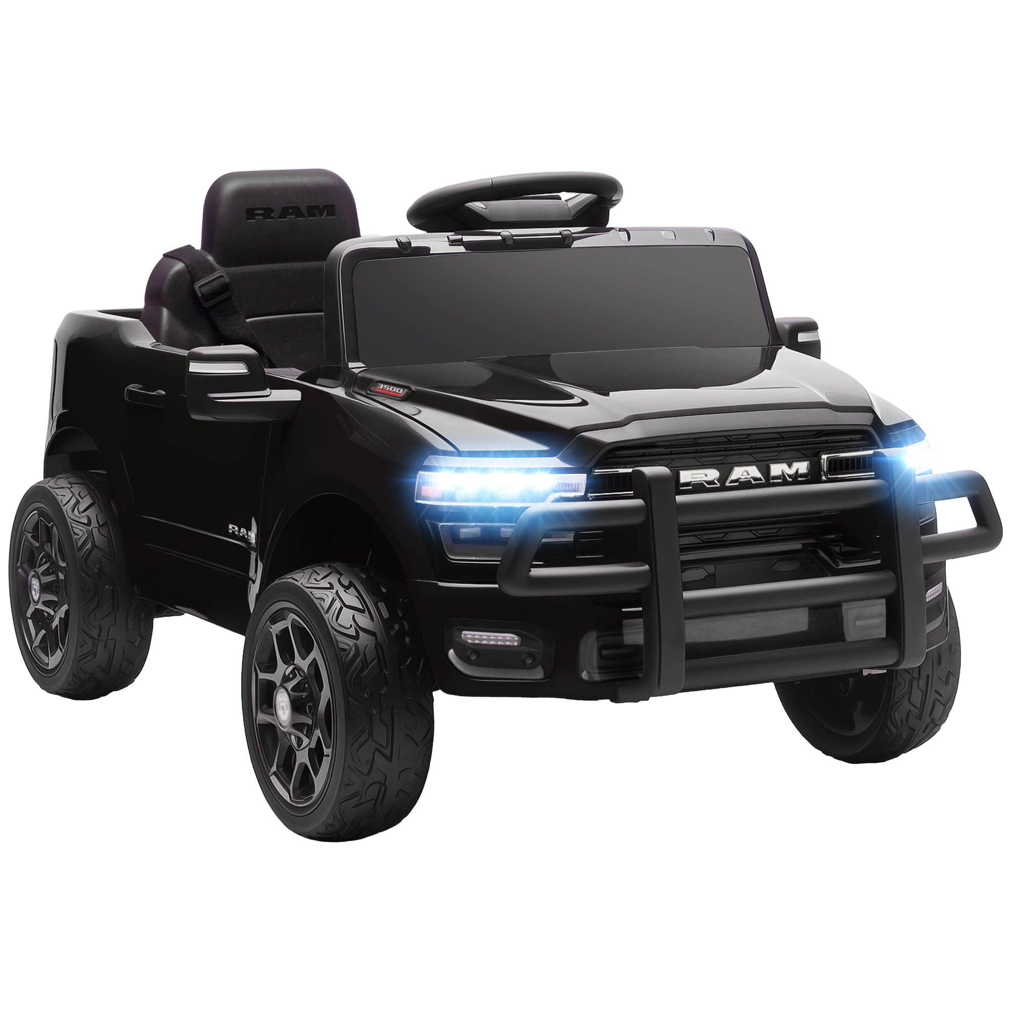  12V Kids Ride on Car Dodge RAM 3500 Licensed Dual Motors Remote Control Bluetooth Lights Black