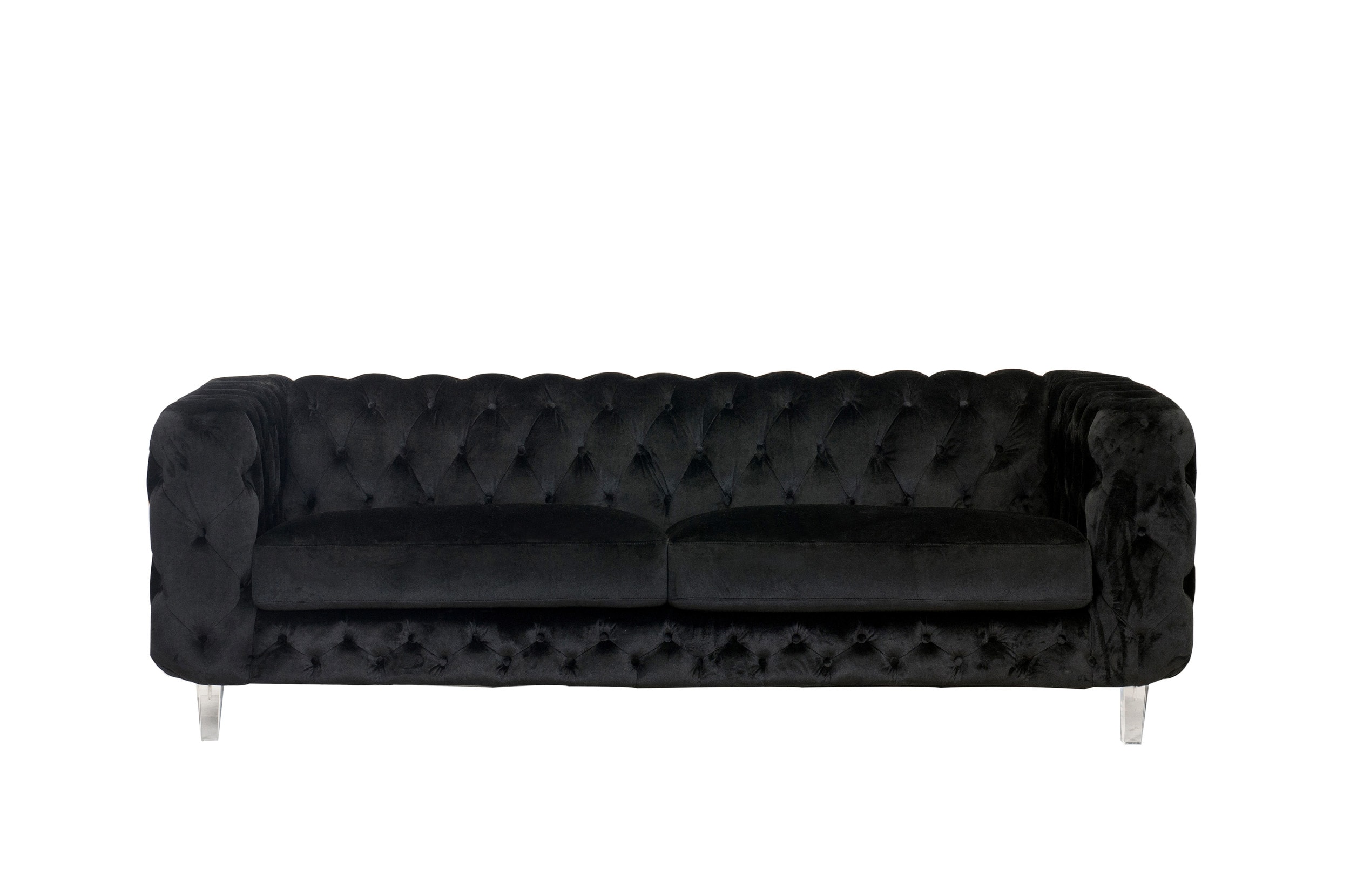 Chic Home Design Syracus 89.25-in Modern Black Velvet 2-seater Sofa in ...