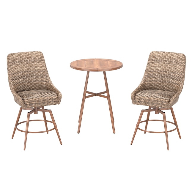 Brown Wicker Bar Height Patio Set, 20 Inch Seat Height Outdoor Dining Chairs