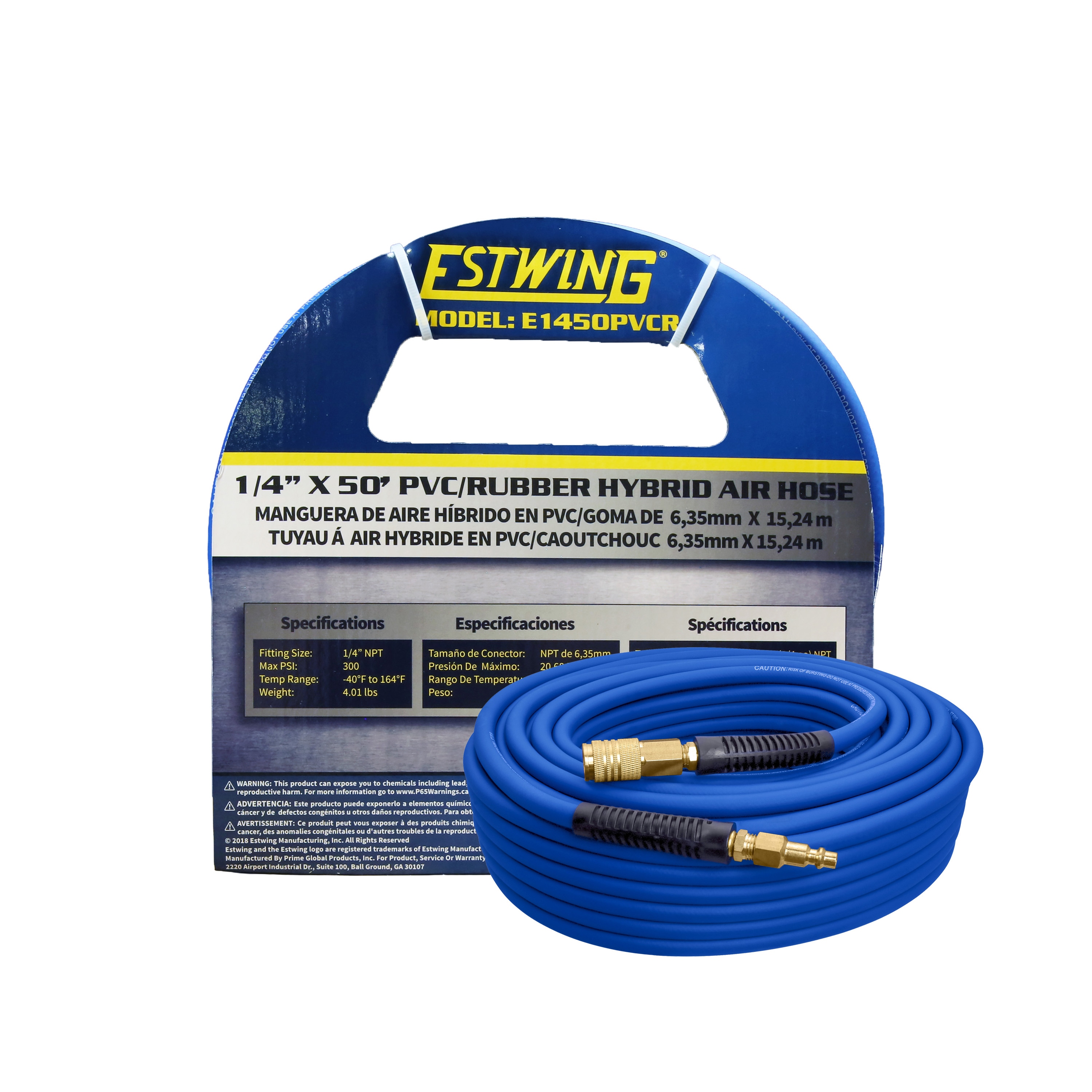 Estwing E1450PVCR 50-Foot Hybrid Rubber and PVC Air Hose Lightweight Kink-Resistant Compressed Air Hose with Solid Brass Couplings
