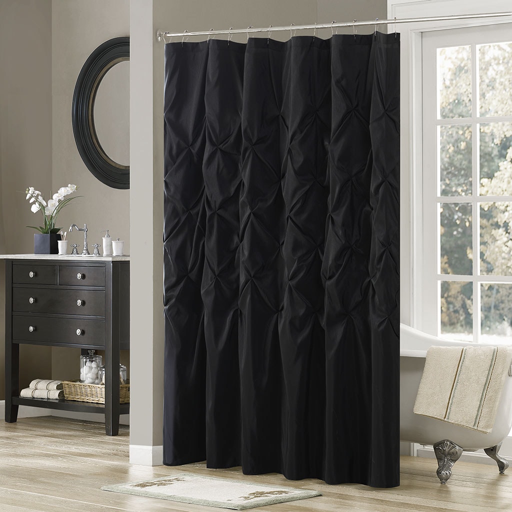 BEARSOLIM Black Tufted Semi-Sheer Shower Curtain