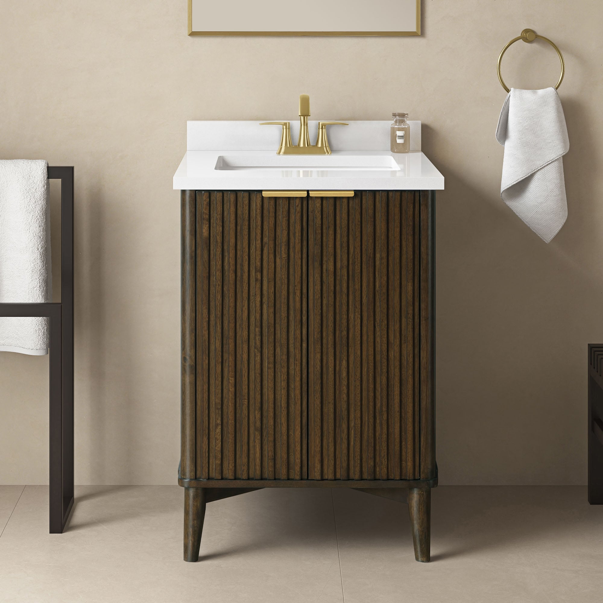 OVE Decors 15VVA-BER224-203 Gabi 24-in Dark Walnut Undermount Single Sink Bathroom Vanity with White Engineered Marble Top