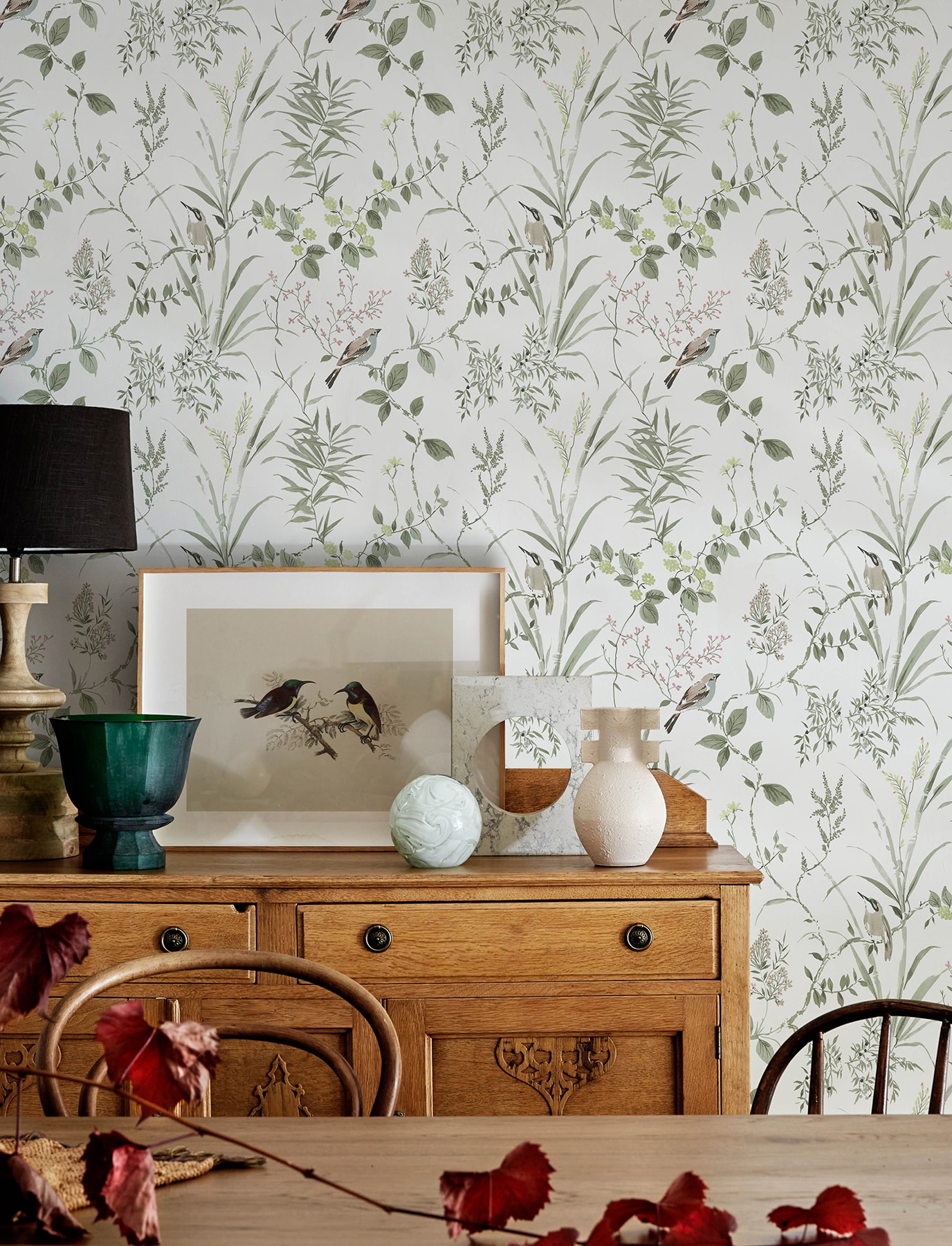 Chesapeake Green and Pink Floral Botanical Wallpaper