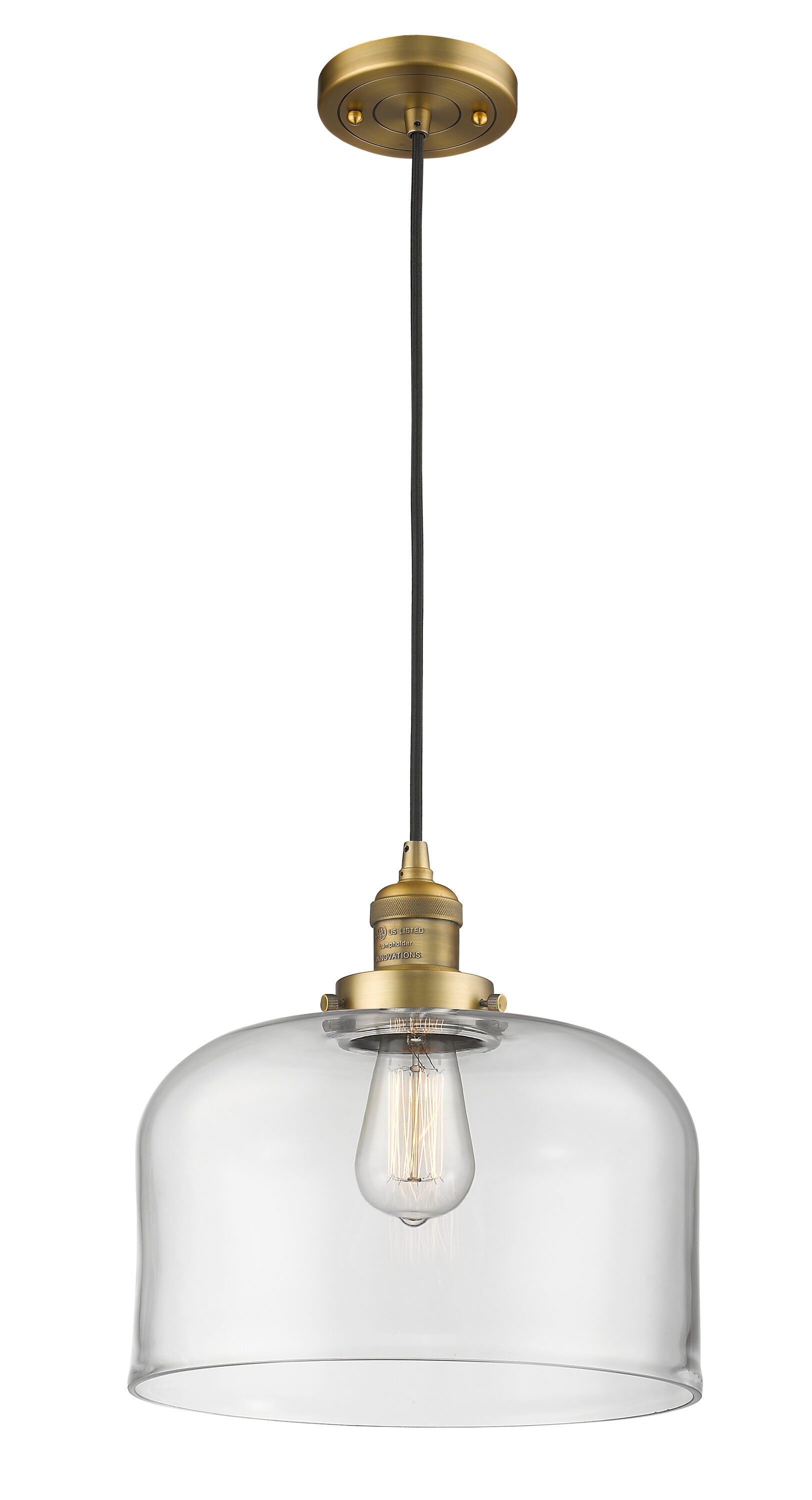 Innovations Lighting 201C-BB-G72-L Bell Brushed Brass Industrial Clear glass Bell Mini Hanging Pendant light