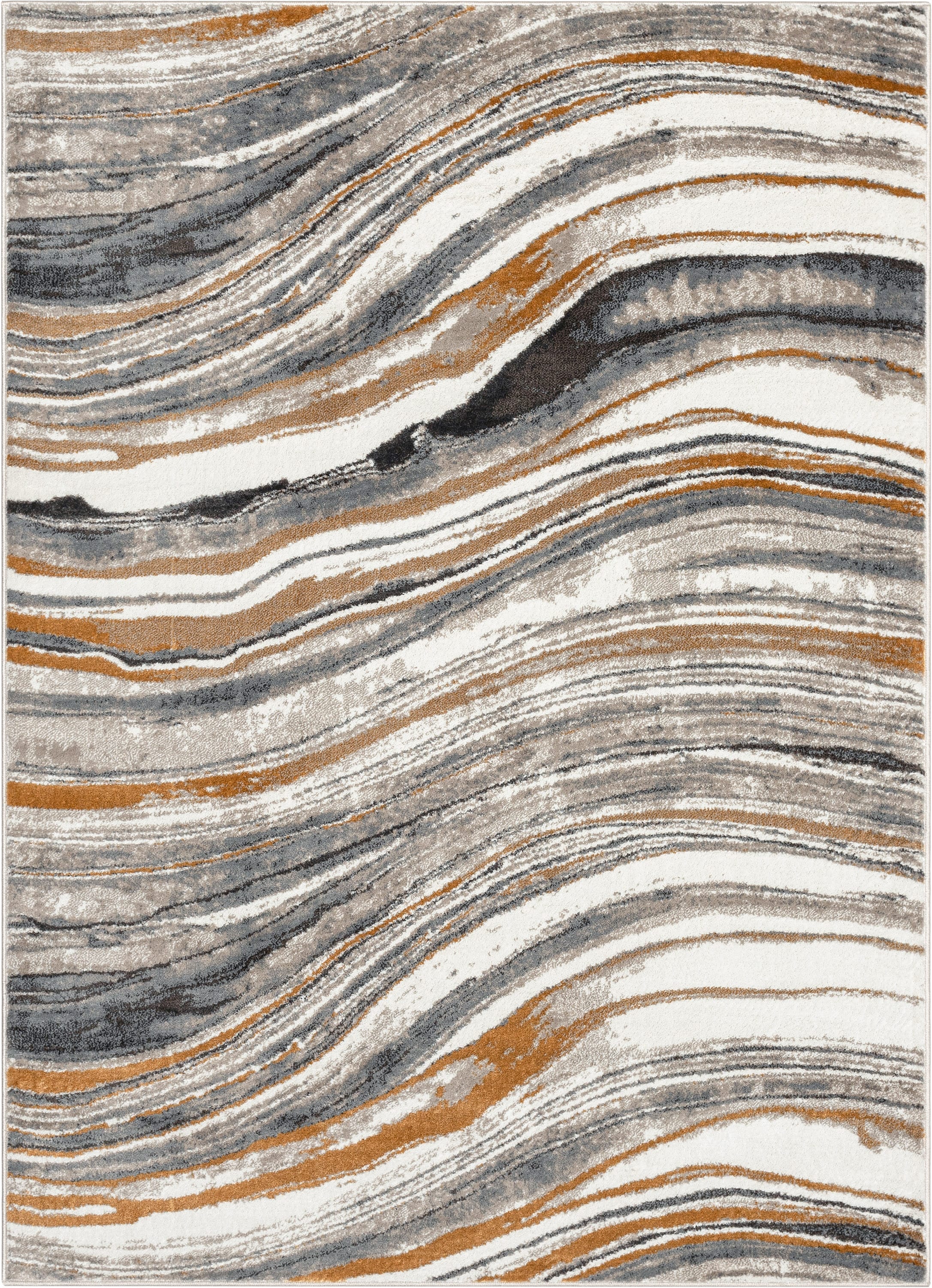 Gray and Rust Abstract Geometric Polyester Indoor Area Rug