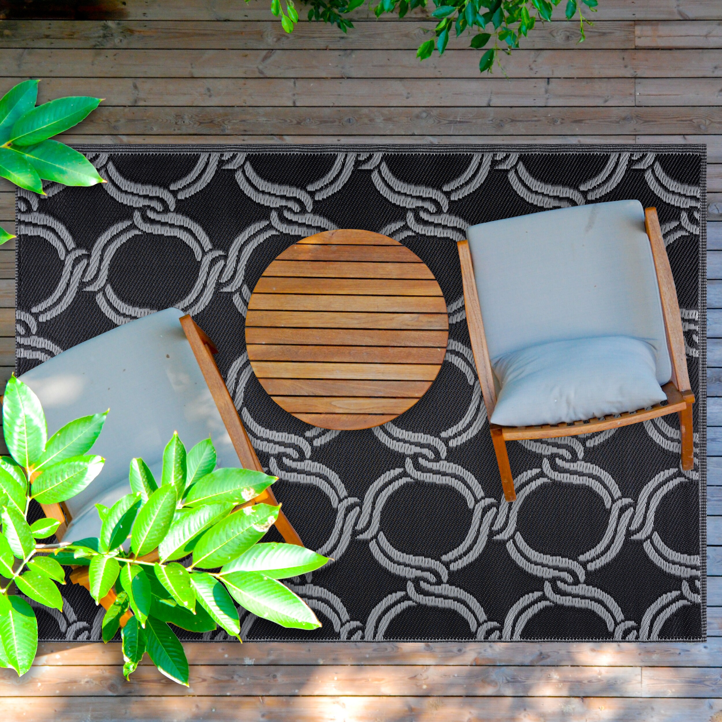 Playa Rug PLY-R-MYK-BG-5X7 5 x 7 (ft) Knotted Polypropylene Mykonos-BlackGray Rectangular Indoor/Outdoor Geometric Area rug