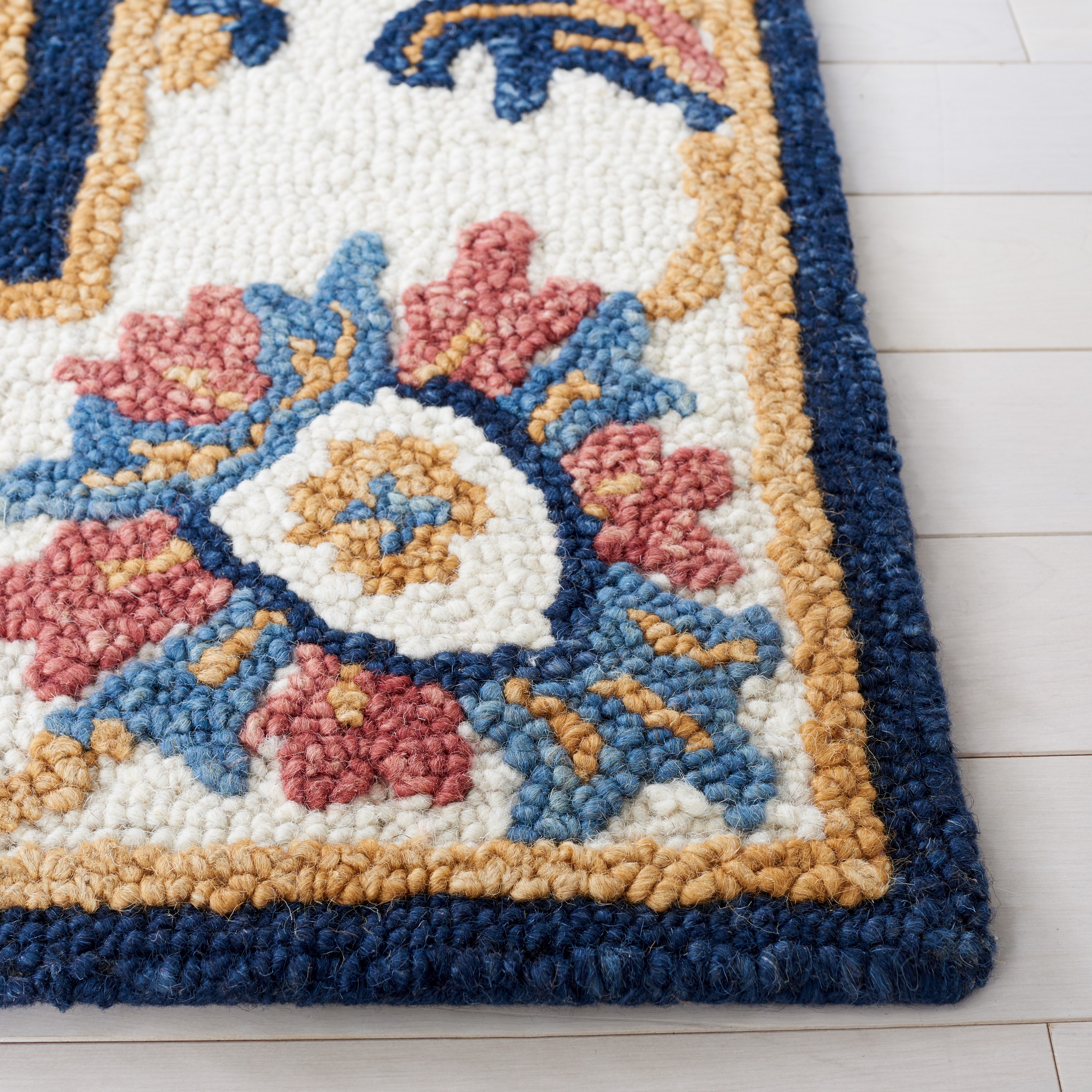 Handmade Tufted Wool Blossom Area Rug - 3' x 5' Blue/Ivory