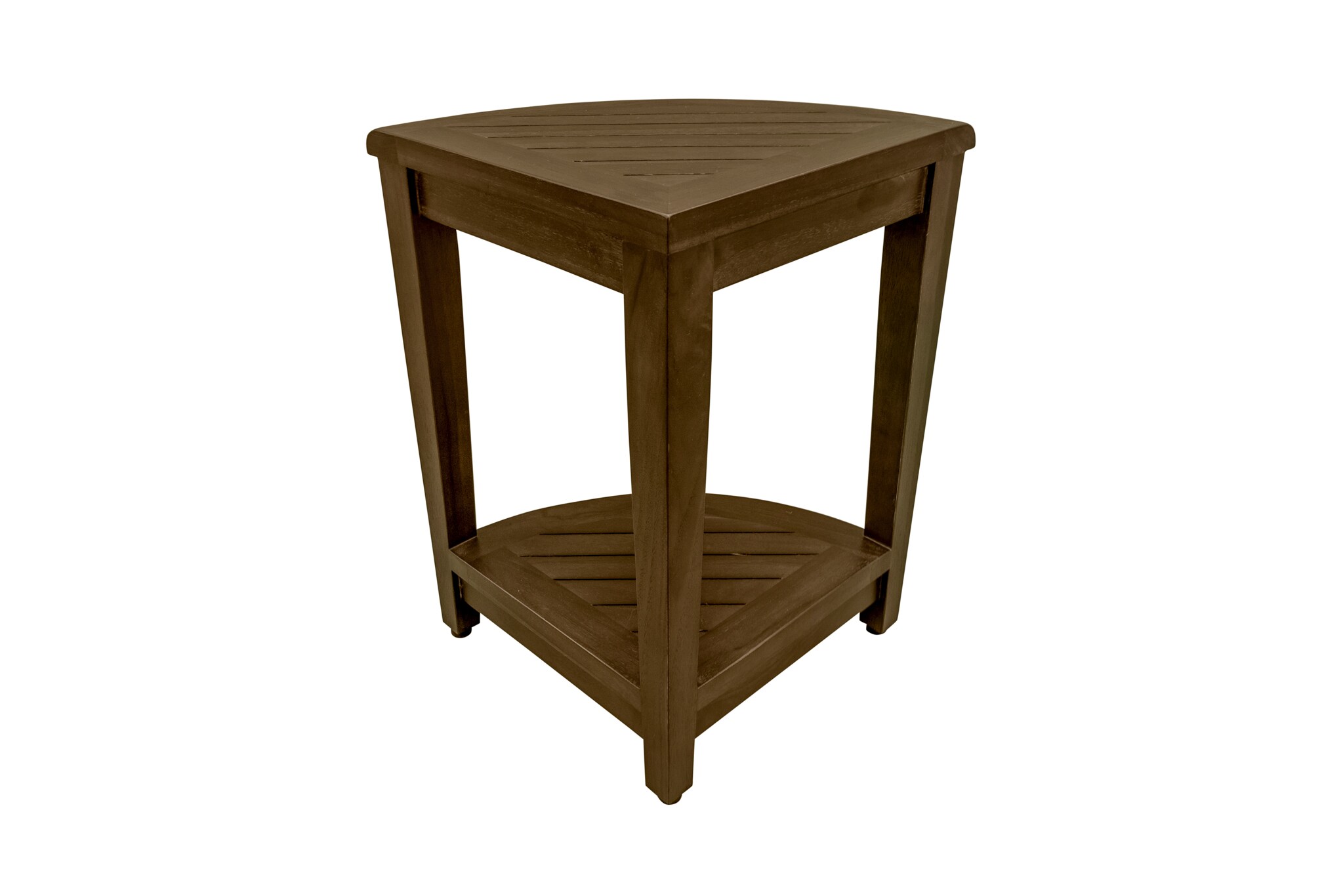 23" Dark Brown Teak Corner Shower Shelf with Adjustable Feet