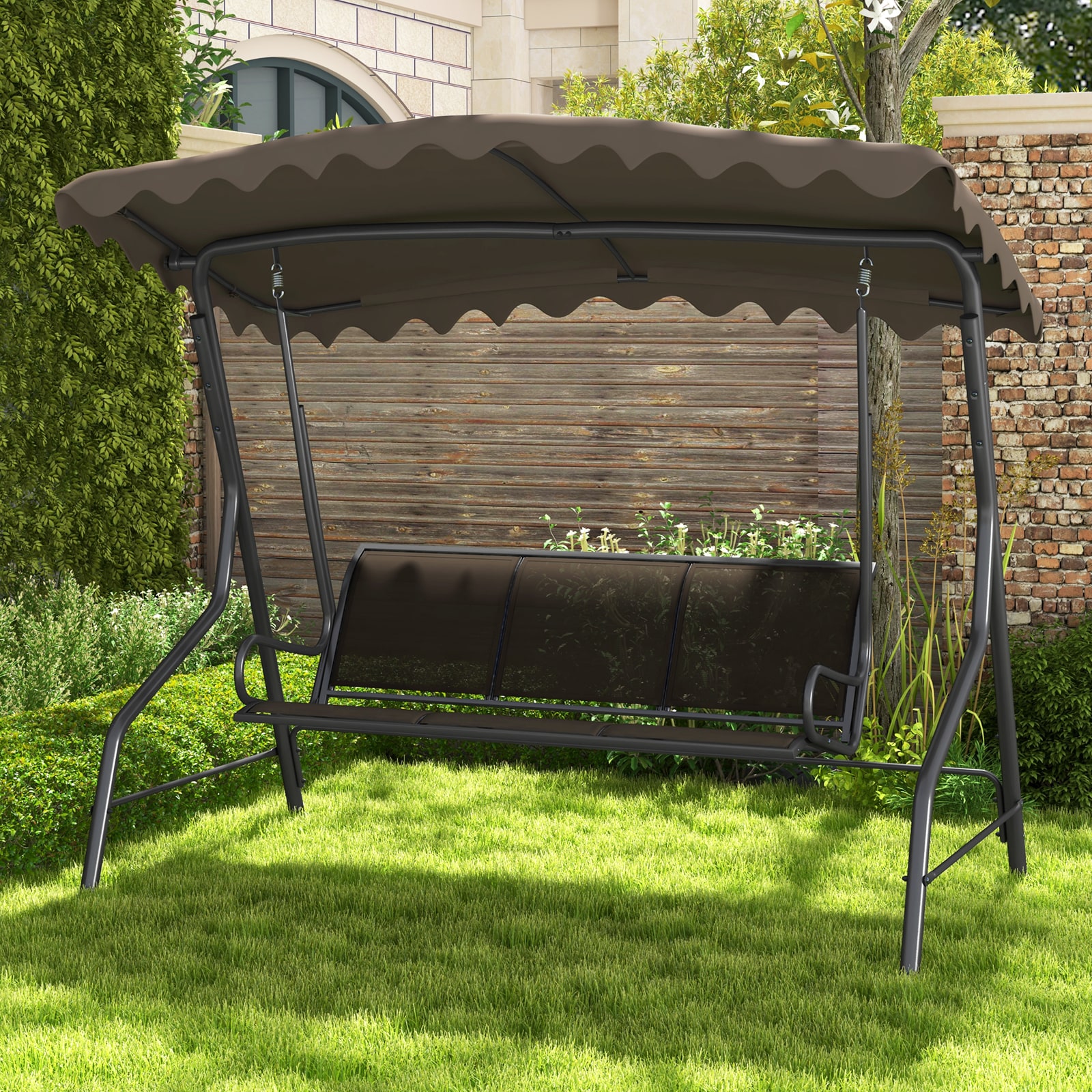  YHTJ11717 Brown+Black Porch Swing Canopy