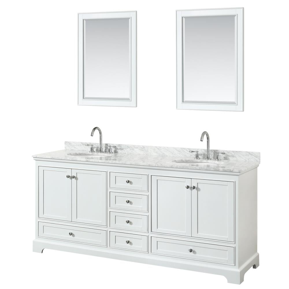 Wyndham Collection WCS202080DWHCMUNOM24 Deborah 80-in White with Polished Chrome Trim Undermount Double sink Bathroom Vanity with White Carrara Marble Natural marble Top (Mirror Included)