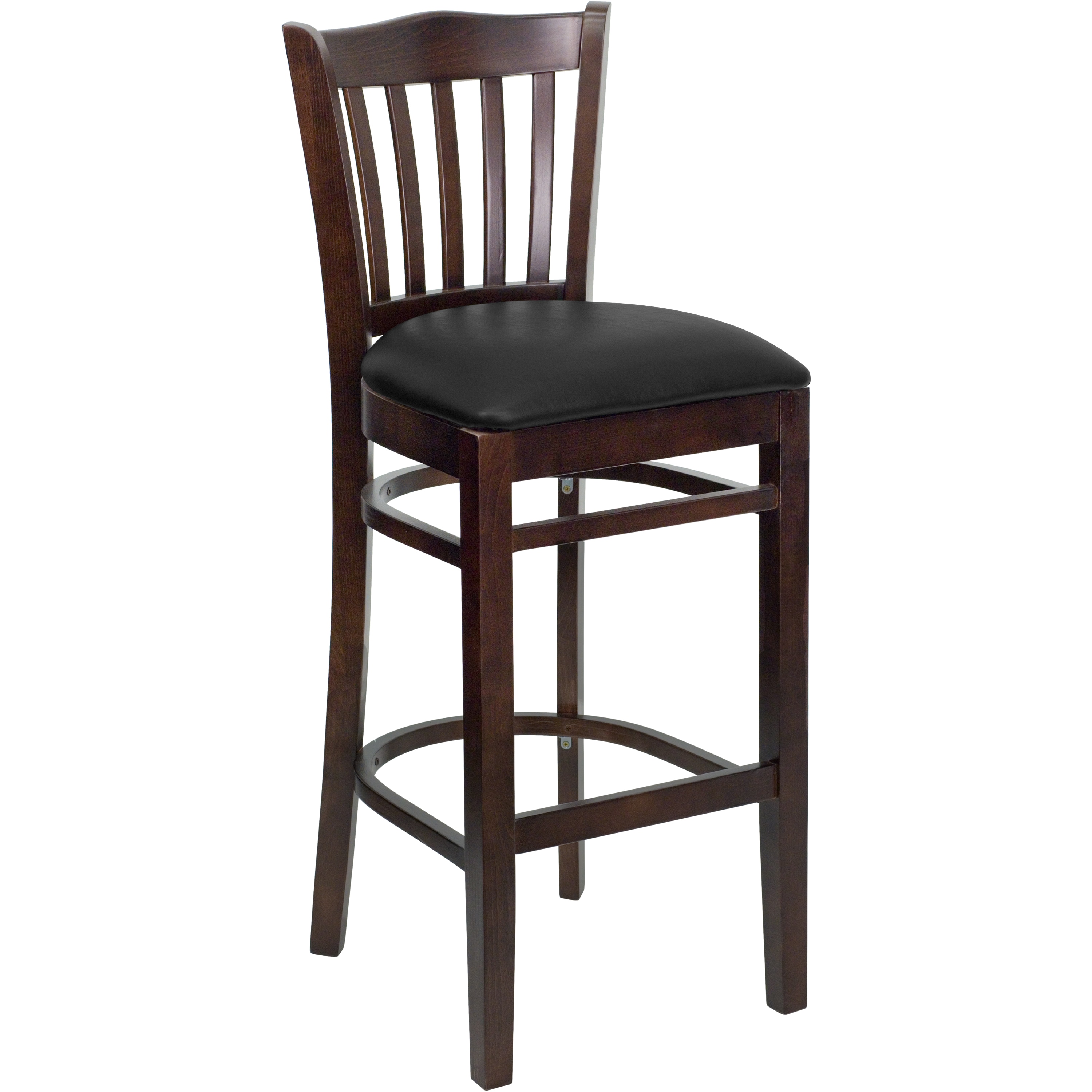 Flash Furniture 812581016673 Black Vinyl Seat/Walnut Wood Frame 31.0-in H Bar height Square seat Upholstered Wood Bar Stool and Back