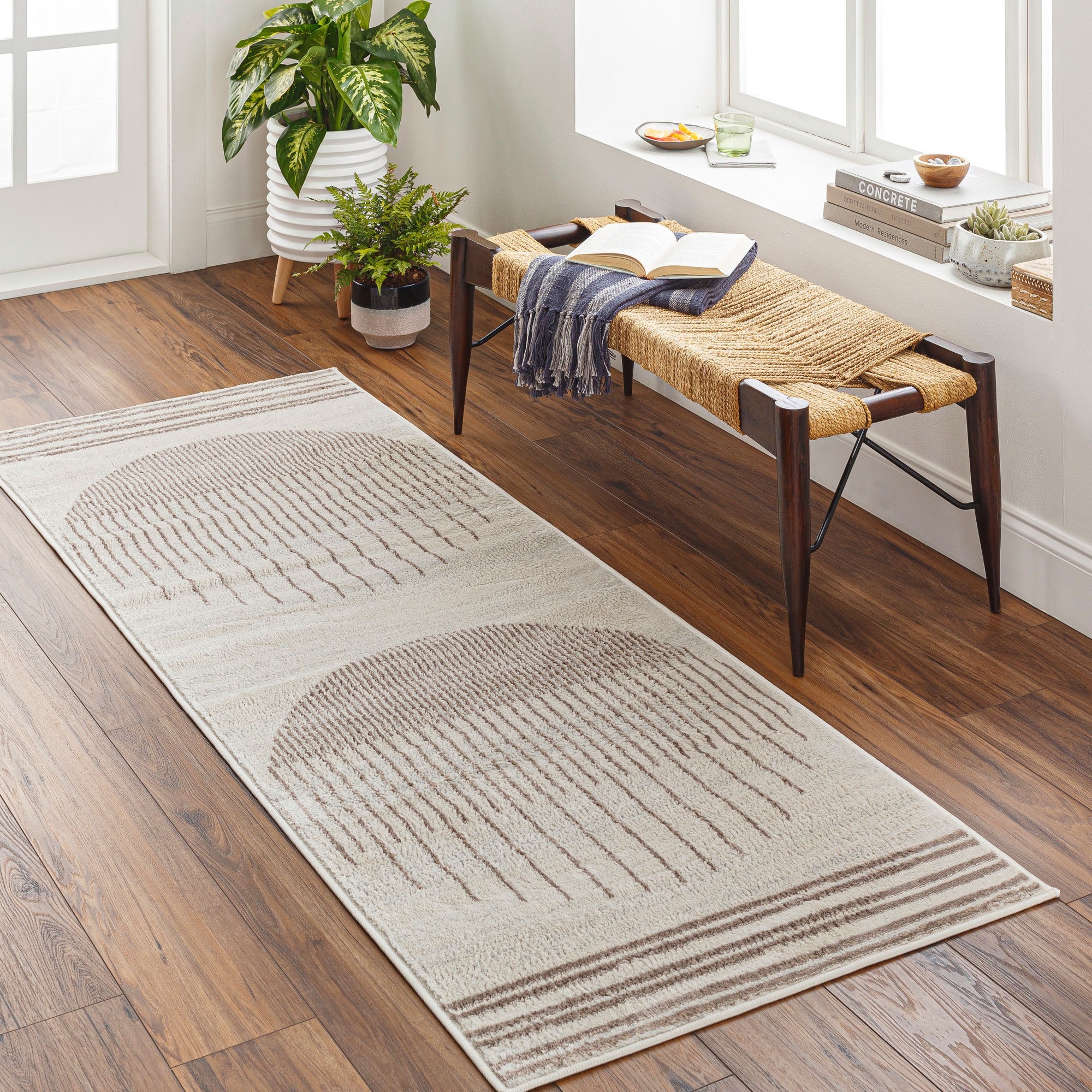 Livabliss FSA2370-2710 Floransa 3 x 10 (ft) Polypropylene Light brown/white Rectangular Indoor Geometric Runner rug