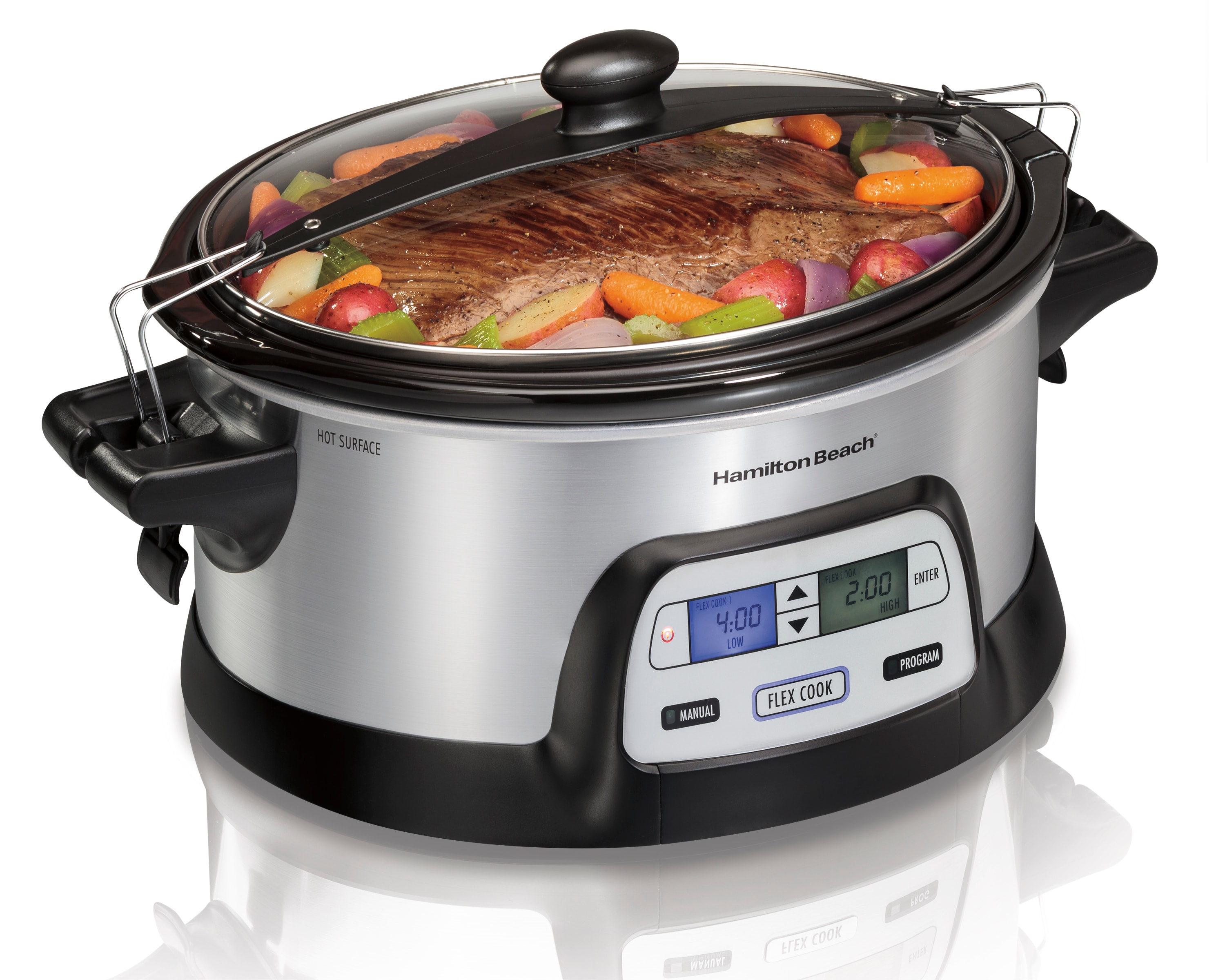 Hamilton Beach Programmable FlexCook 6 Qt Slow Cooker - Stainless Steel,  Oval Shape, Large Size, Programmable, Lockable, cETLus Safety Listed in the Slow  Cookers department at