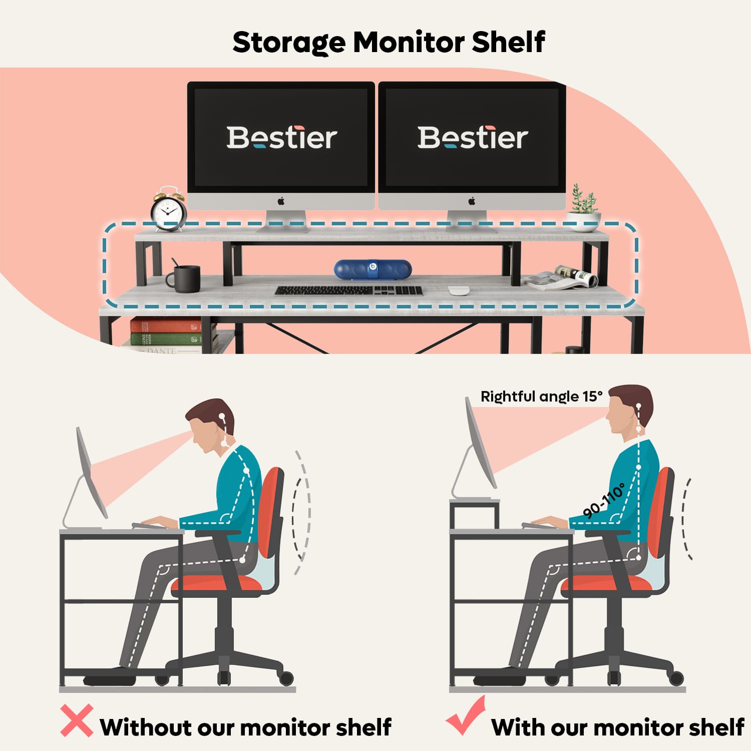 Bestier LOW-D074G-WHTW desks - View #2