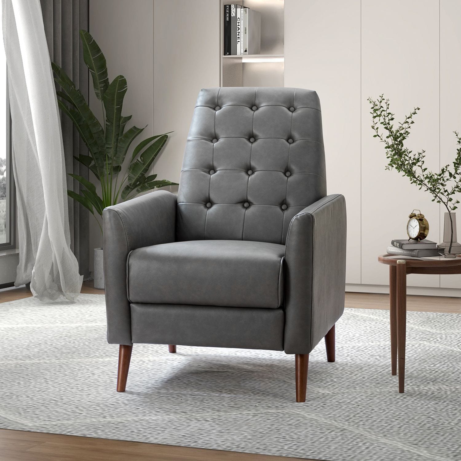 JASMODER W113765761 Grey Upholstered Tufted Recliner with Lift Assistance