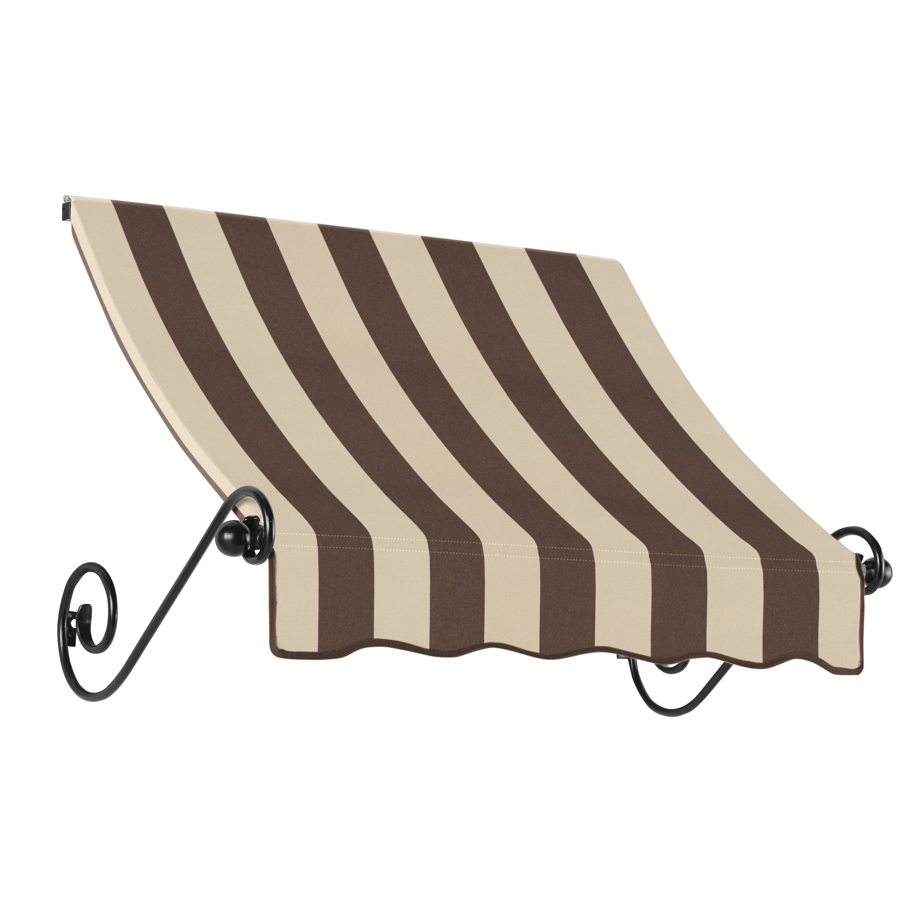 Awntech CH33-L-4BRNT Charleston 52.5-in Wide x 36-in Projection x 36-in Height Fabric Brown/Tan Stripe Striped Fixed Window/Door Awning